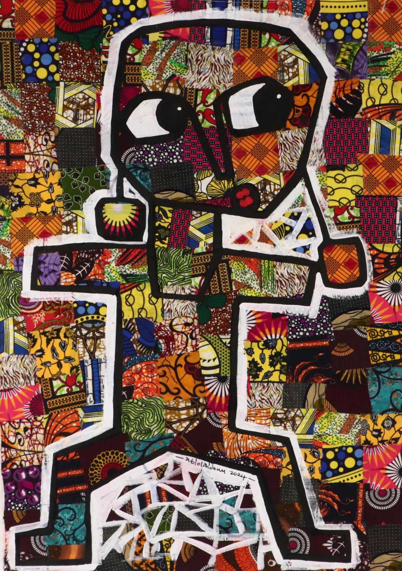 Abiola Idowu Modern Figural Mixed Media Painting "Beautiful Girl," 2024