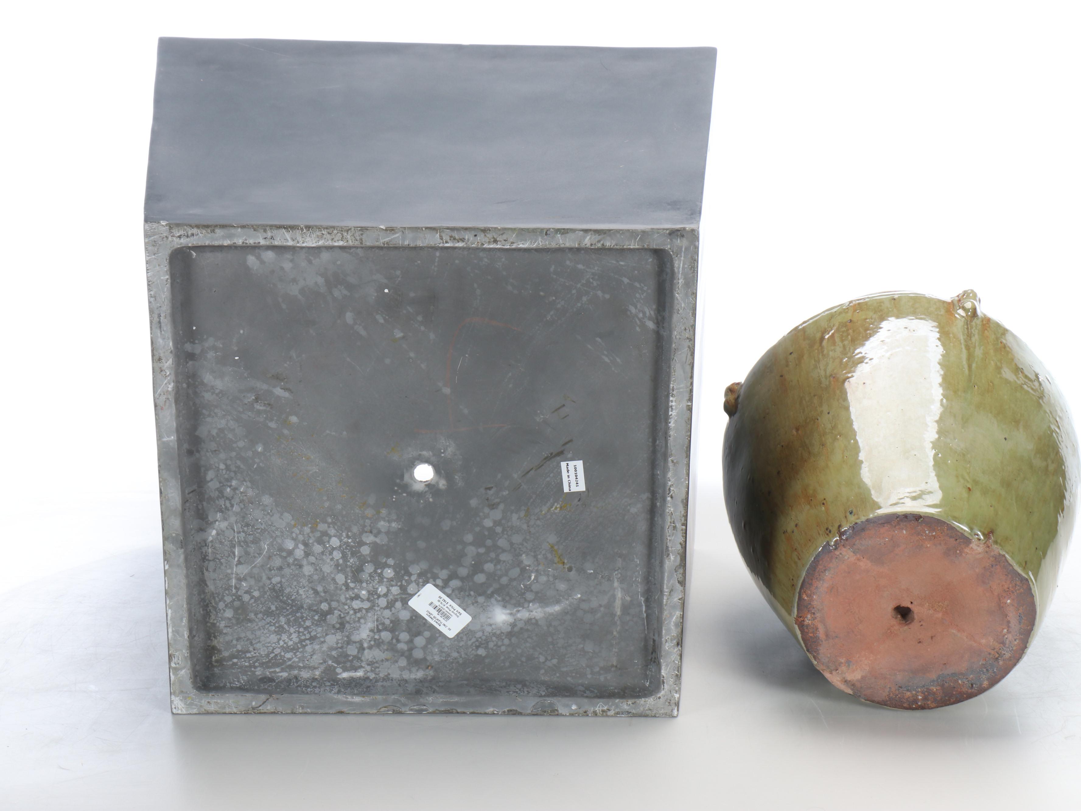 Large Square Planter Box with Glazed Ceramic Urn Planter