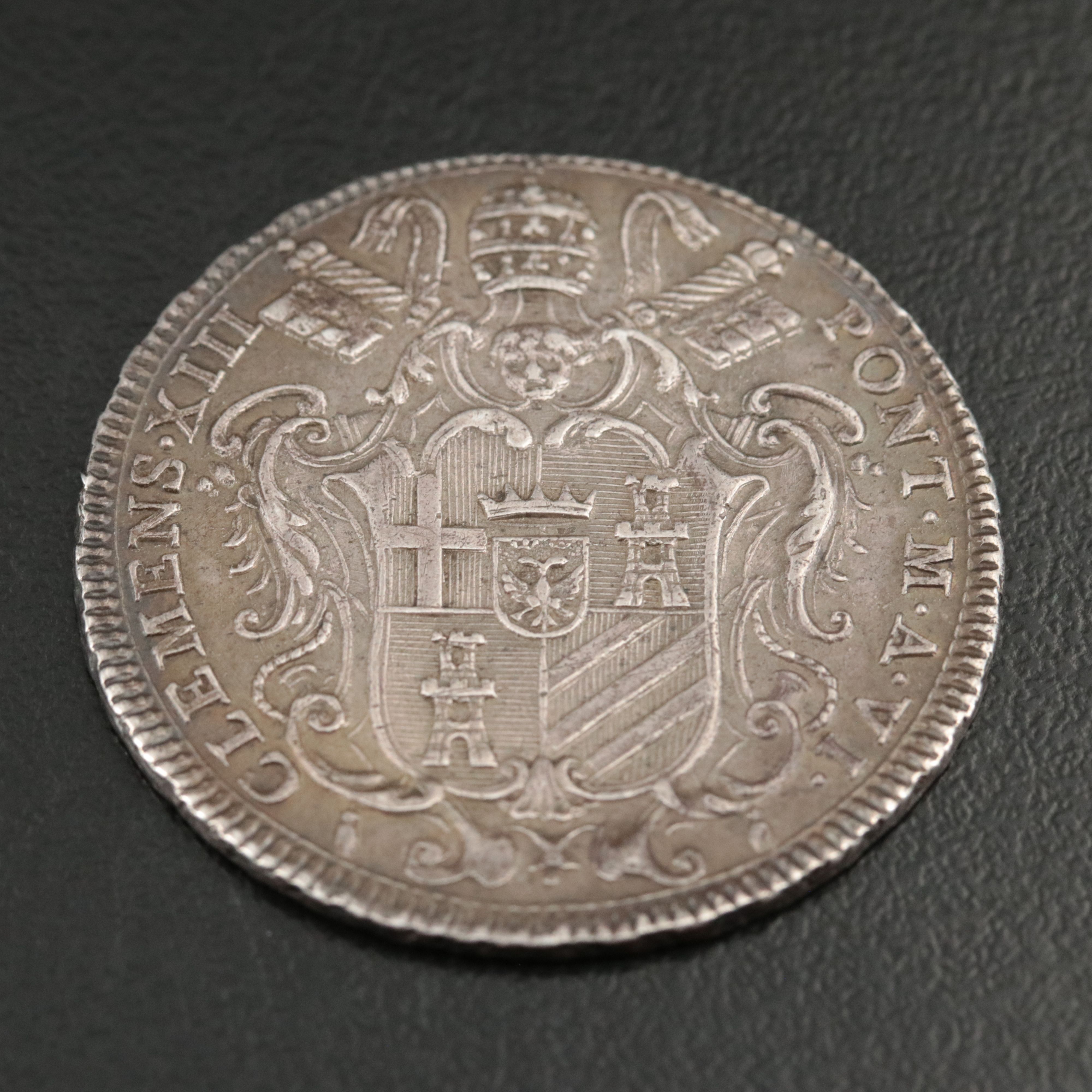 1763 Papal States Silver Testone for Clement Xlll