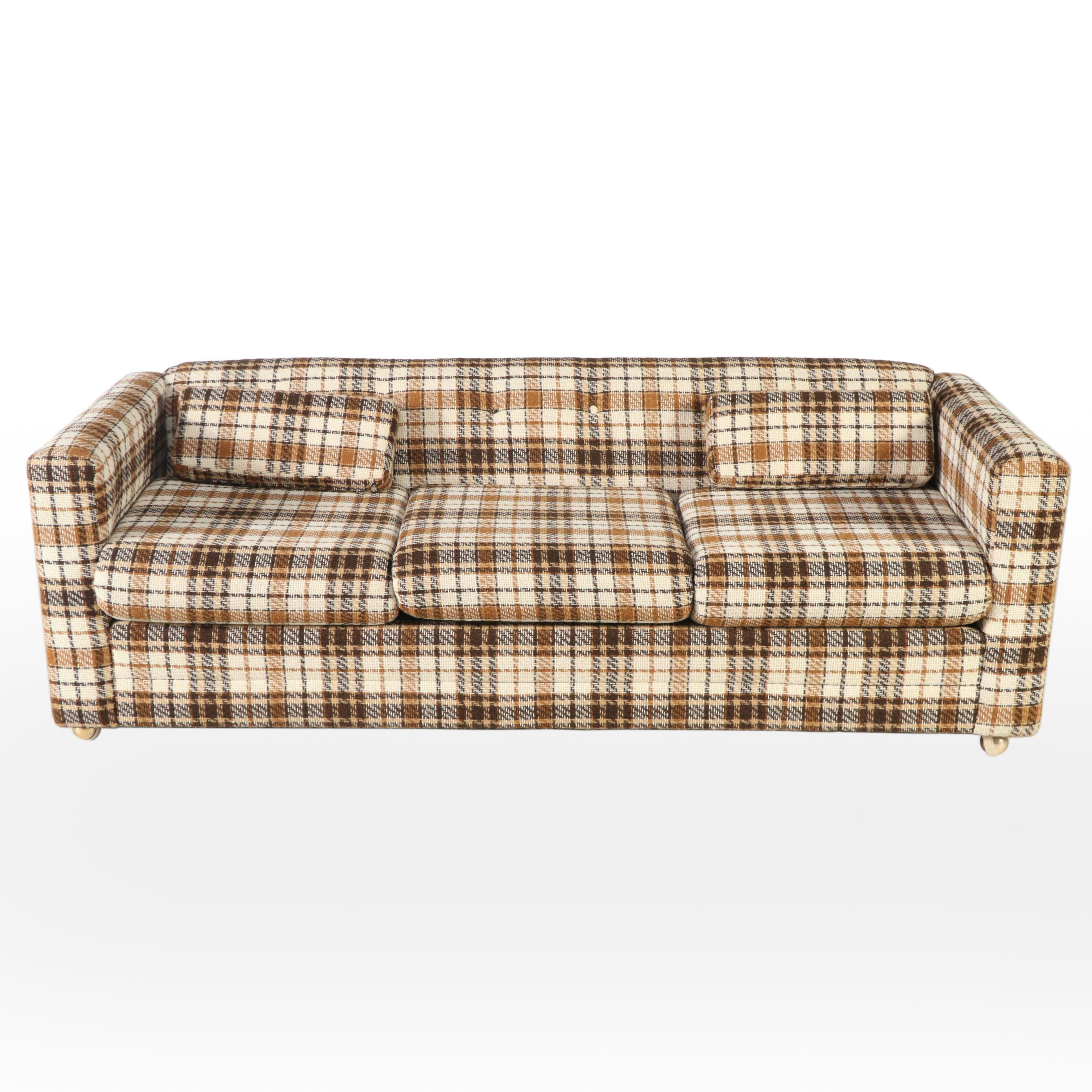 Vintage Plaid Upholstered Sofa