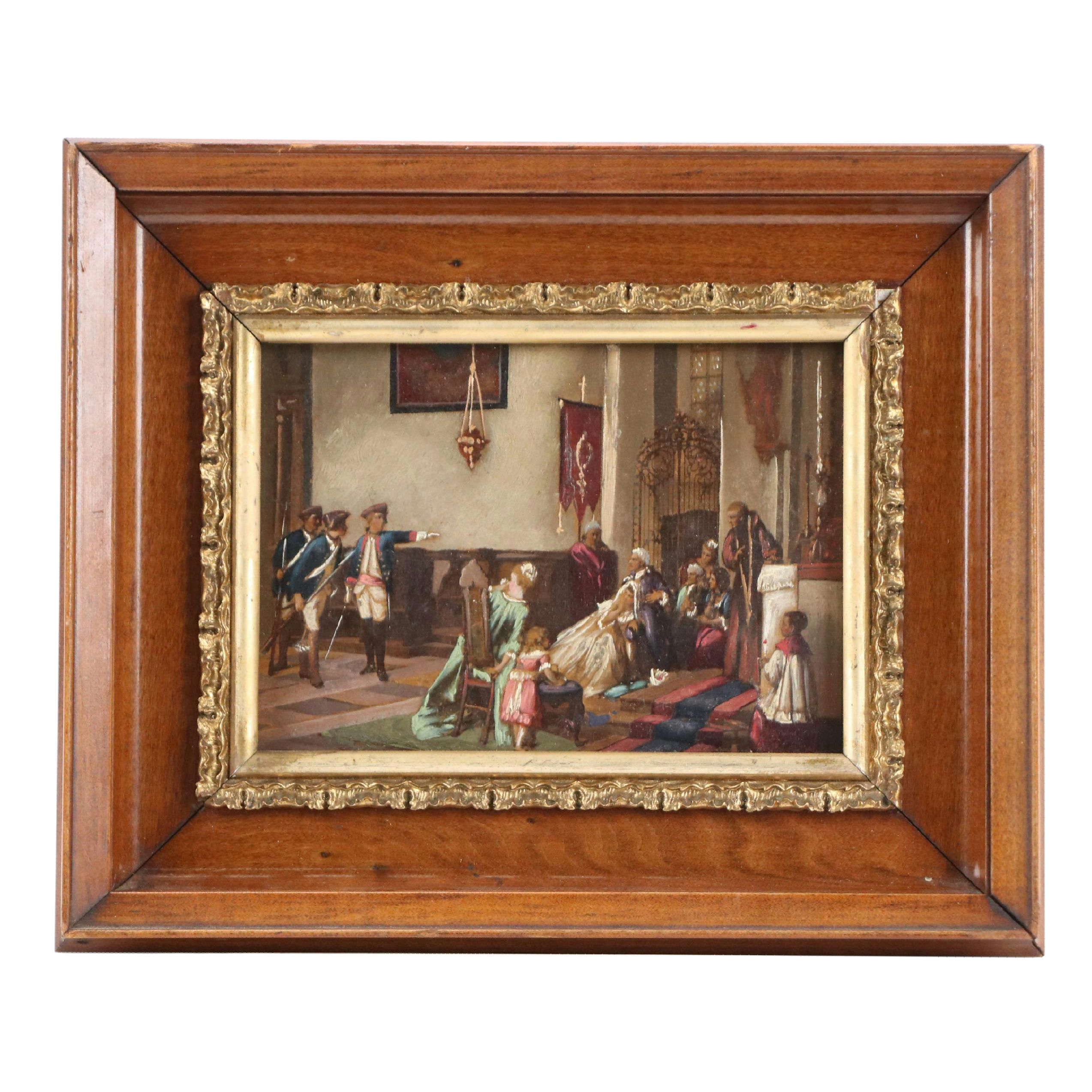 Miniature Oil Painting of Aristocratic Scene After Otto Erdmann
