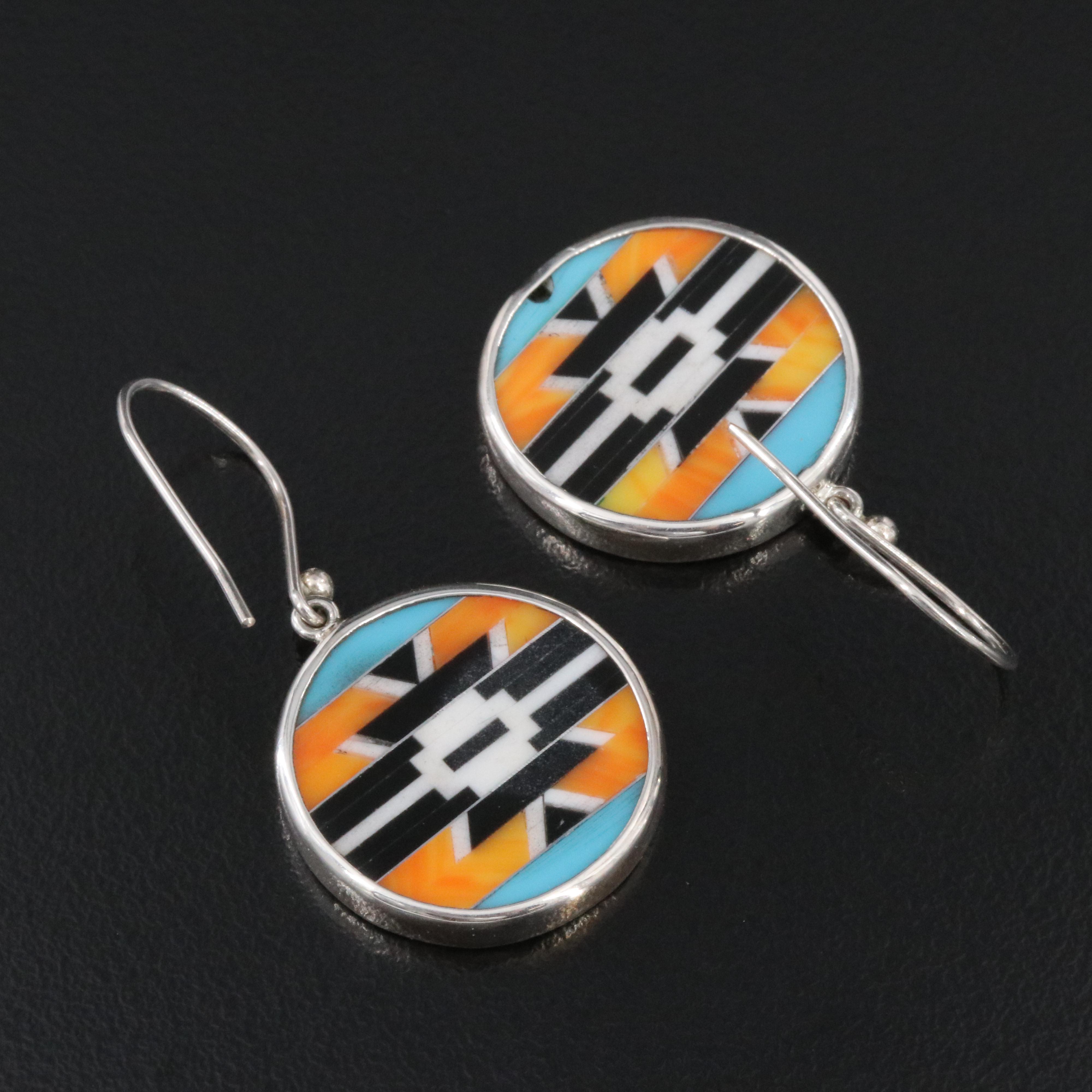 Sterling Faux Gemstone Inlay Earrings