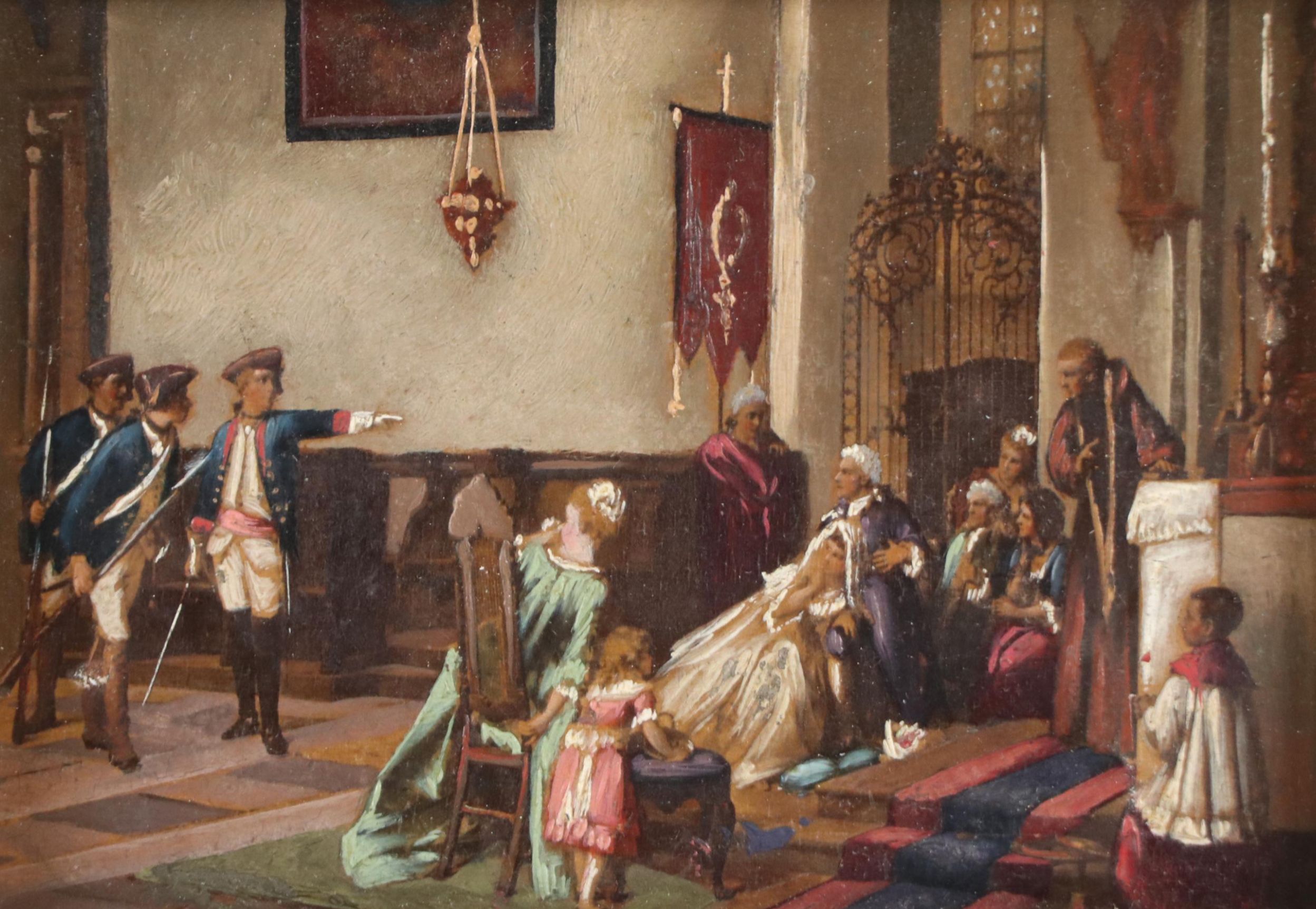 Miniature Oil Painting of Aristocratic Scene After Otto Erdmann