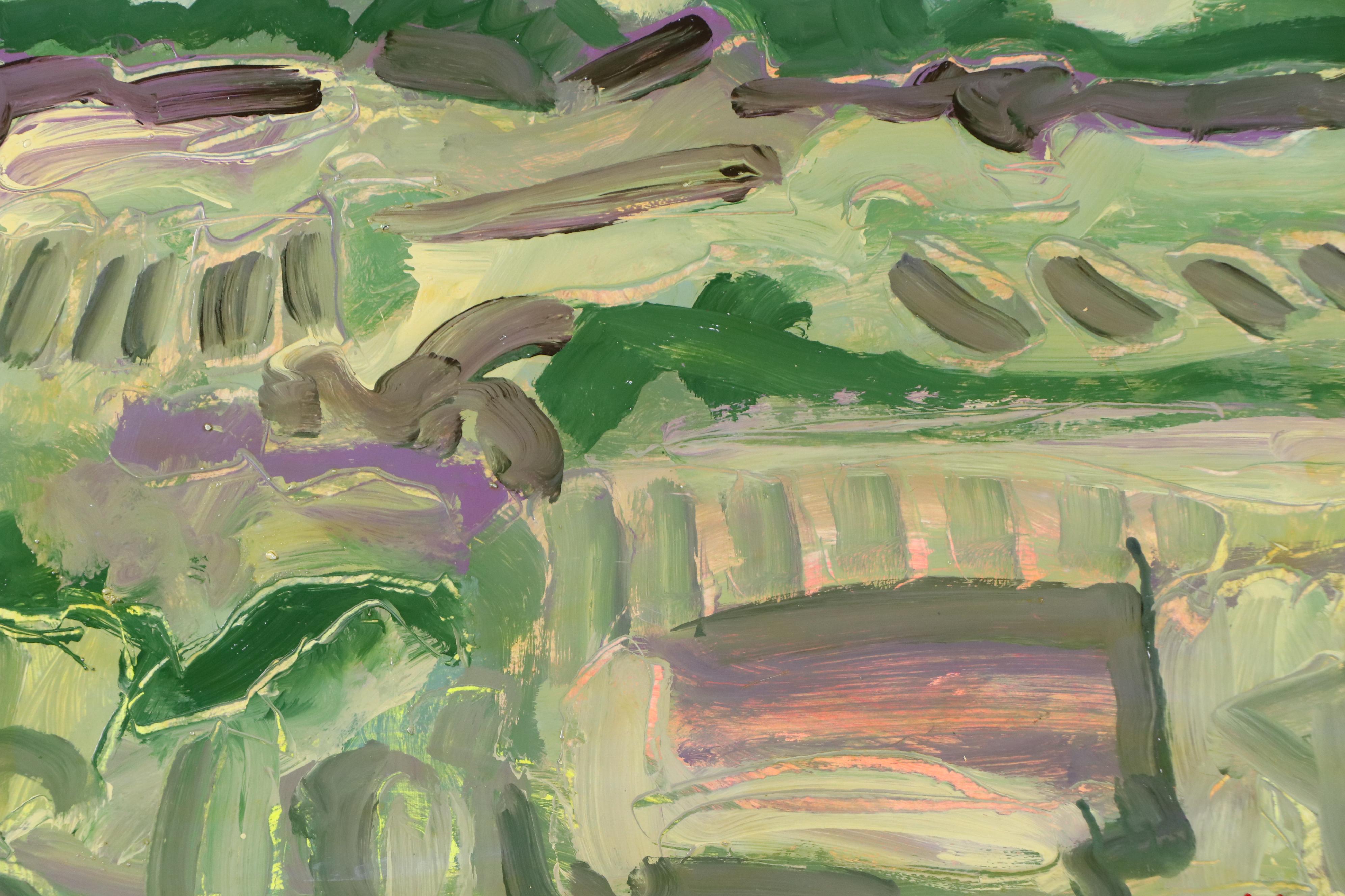 Harry Hilson Expressionist Landscape Acrylic Painting, Late 20th Century