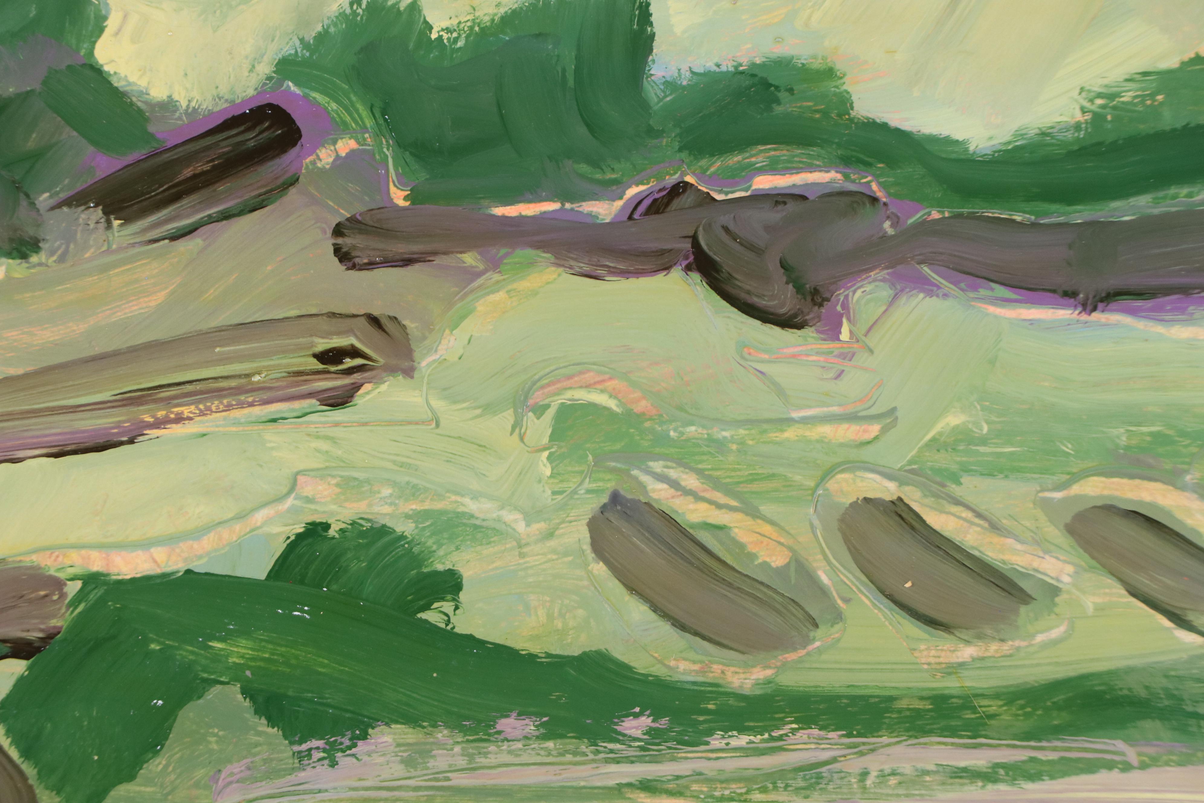 Harry Hilson Expressionist Landscape Acrylic Painting, Late 20th Century