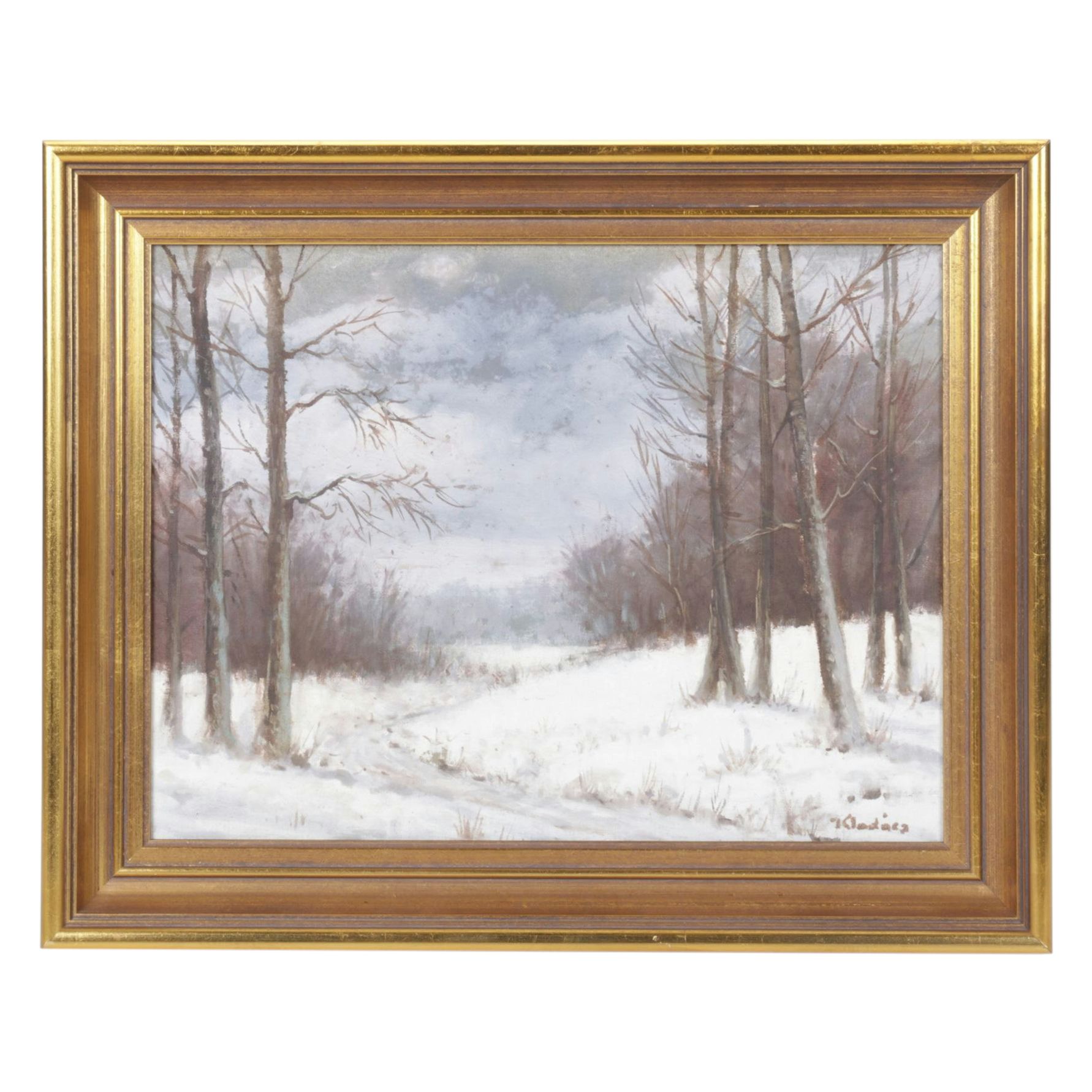 Impressionist Oil Painting of Barren Forest After Snowfall, Late 20th Century