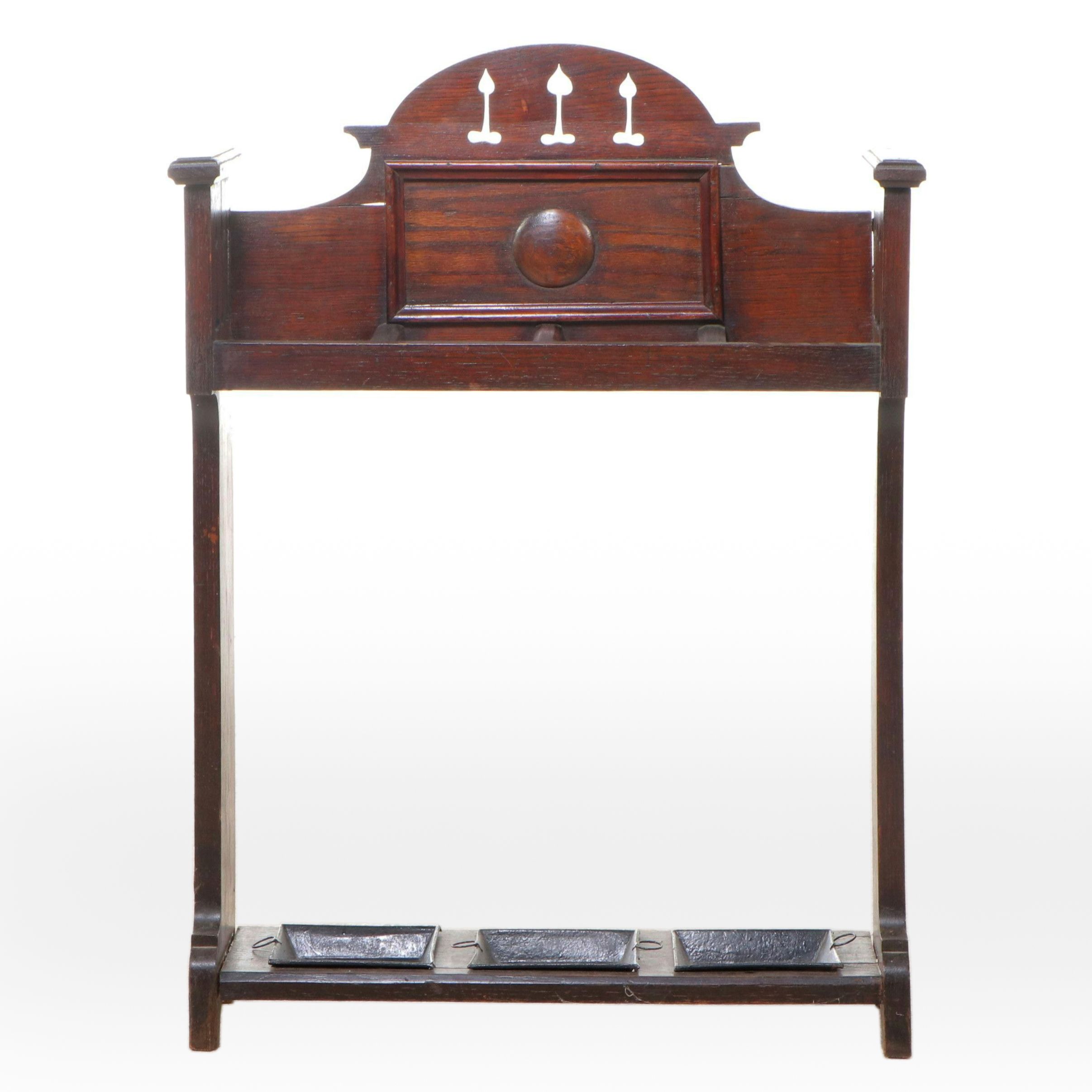 Spanish Revival Style Dark Wood and Metal Umbrella Stand