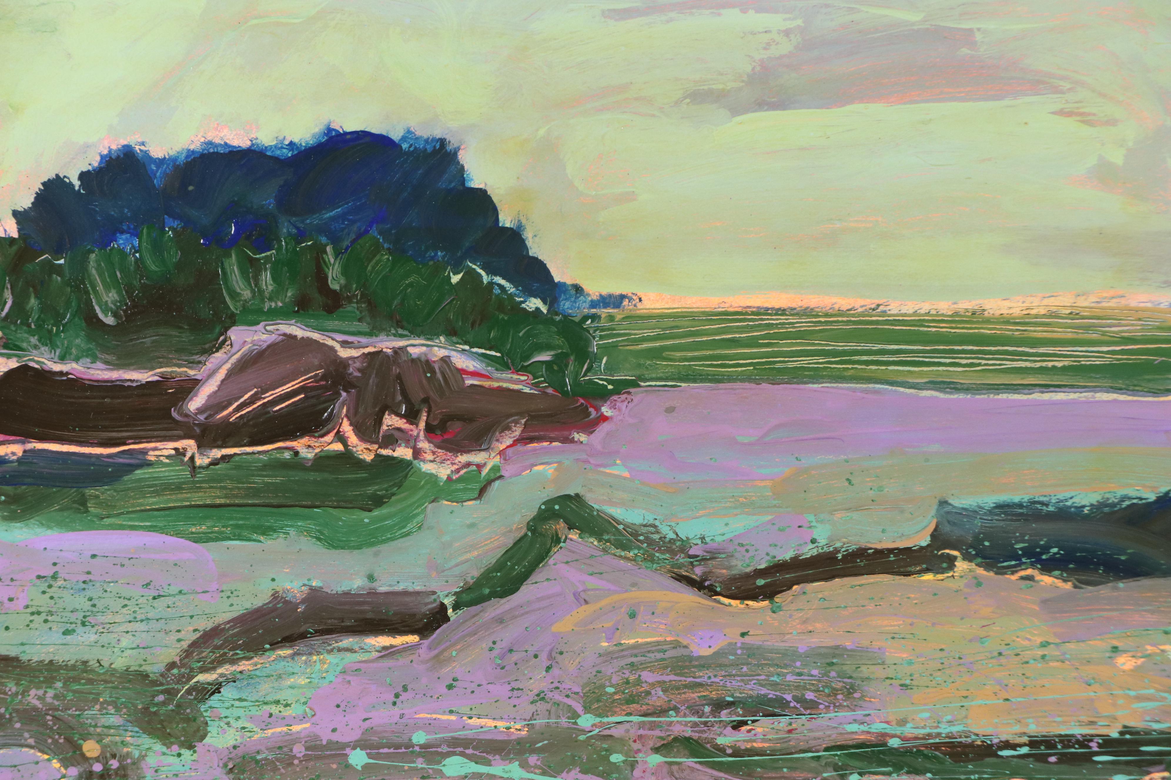 Harry Hilson Expressionist Landscape Acrylic Painting, Late 20th Century