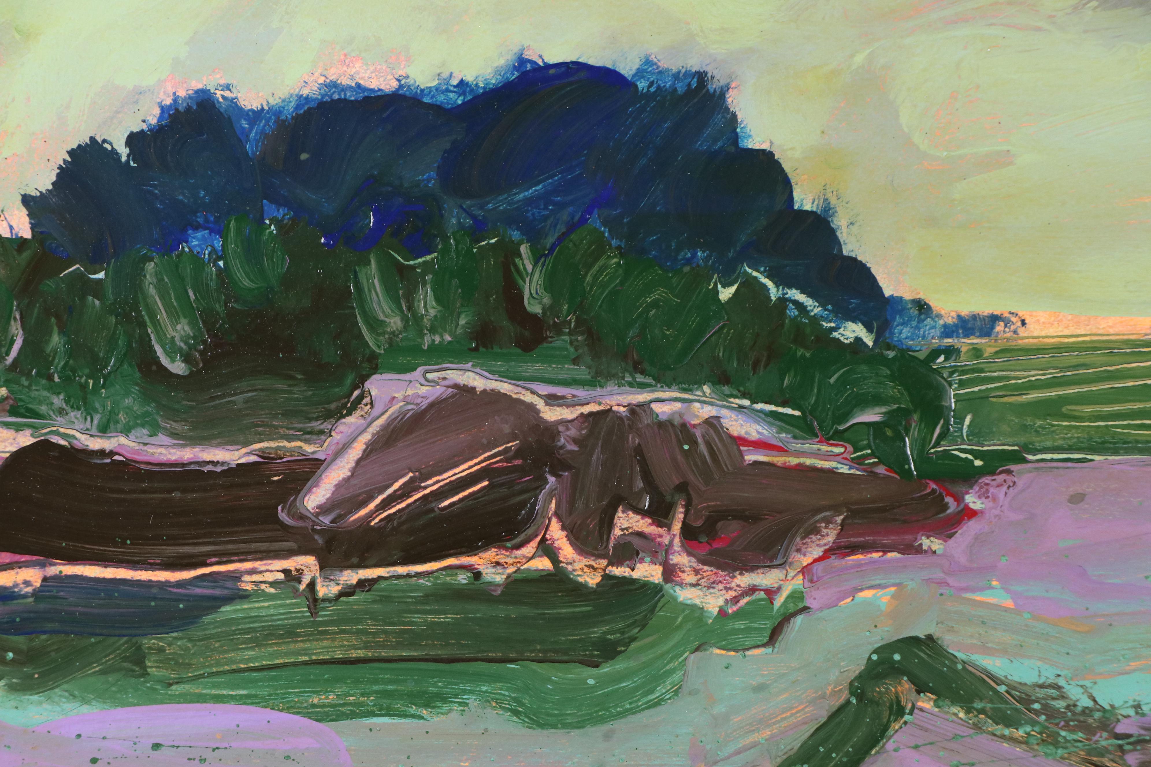 Harry Hilson Expressionist Landscape Acrylic Painting, Late 20th Century