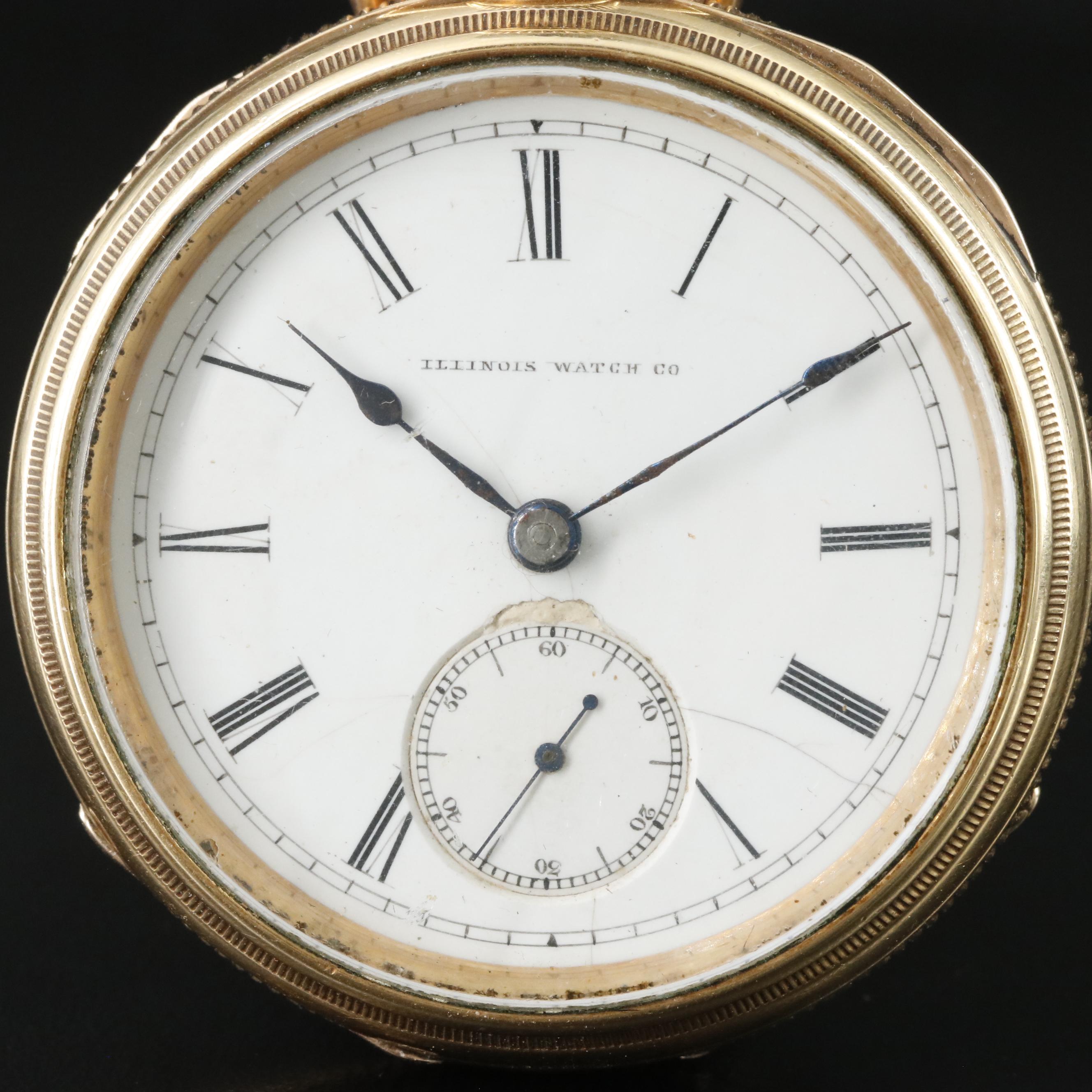 Illinois Watch Co. Gold Filled Stem Wind Pocket Watch