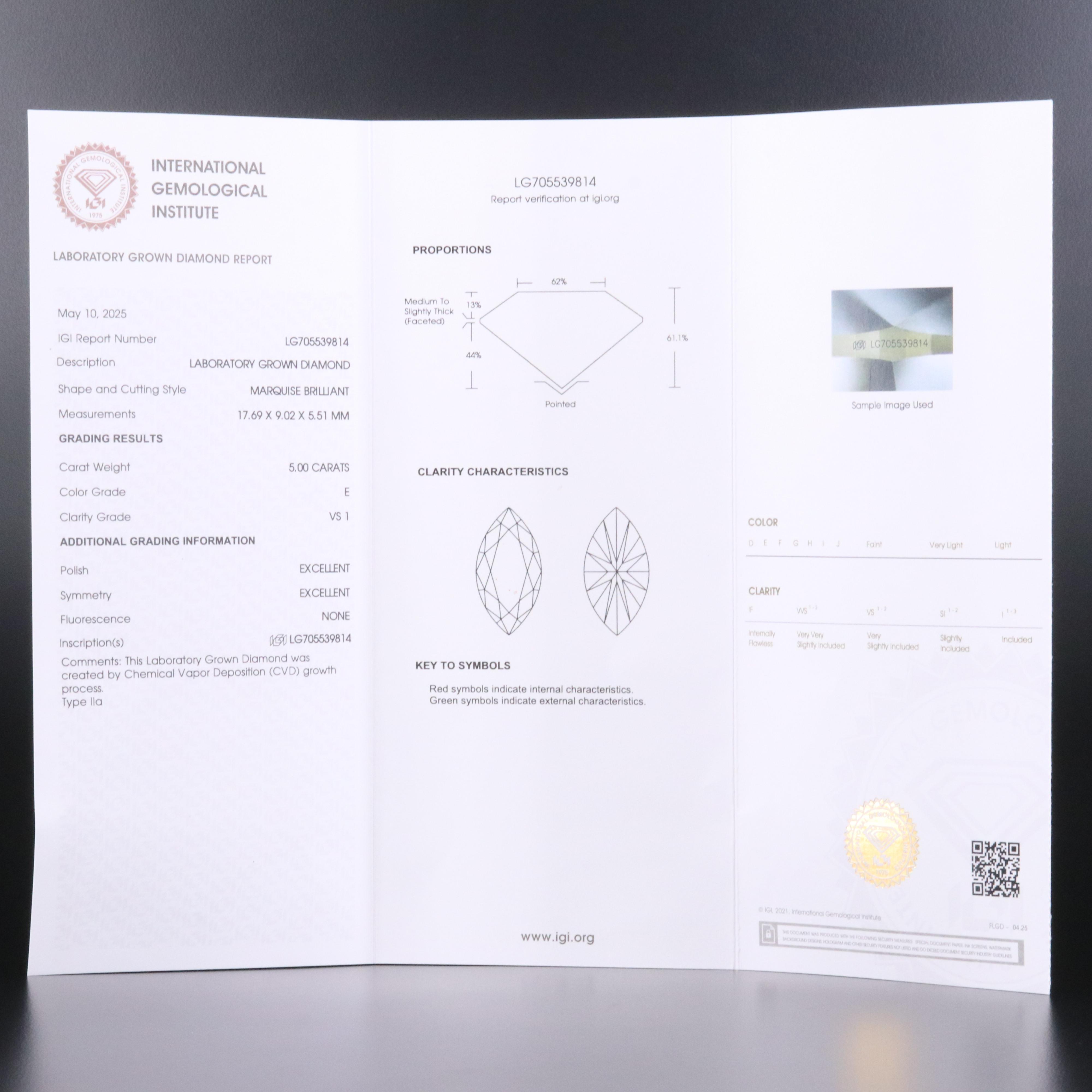 14K 5.00 CT Lab Grown Diamond Ring with IGI Report