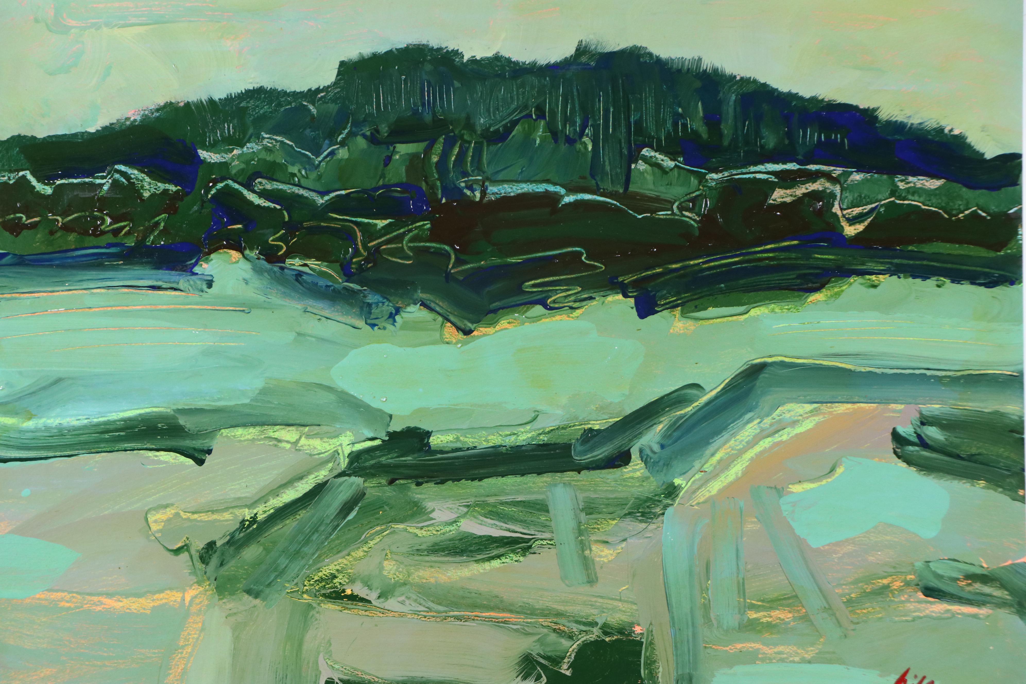 Harry Hilson Expressionist Landscape Acrylic Painting, Late 20th Century