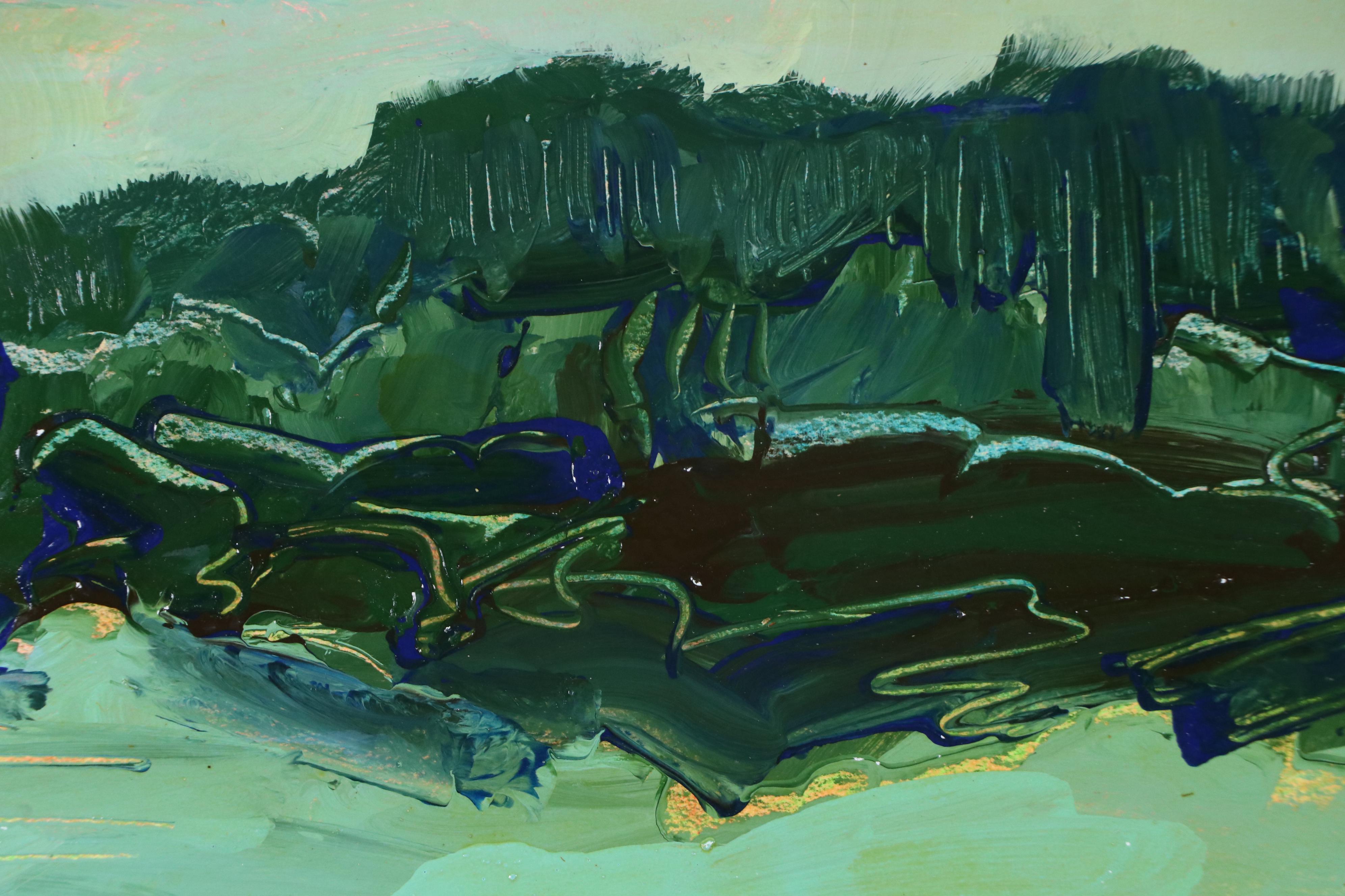 Harry Hilson Expressionist Landscape Acrylic Painting, Late 20th Century