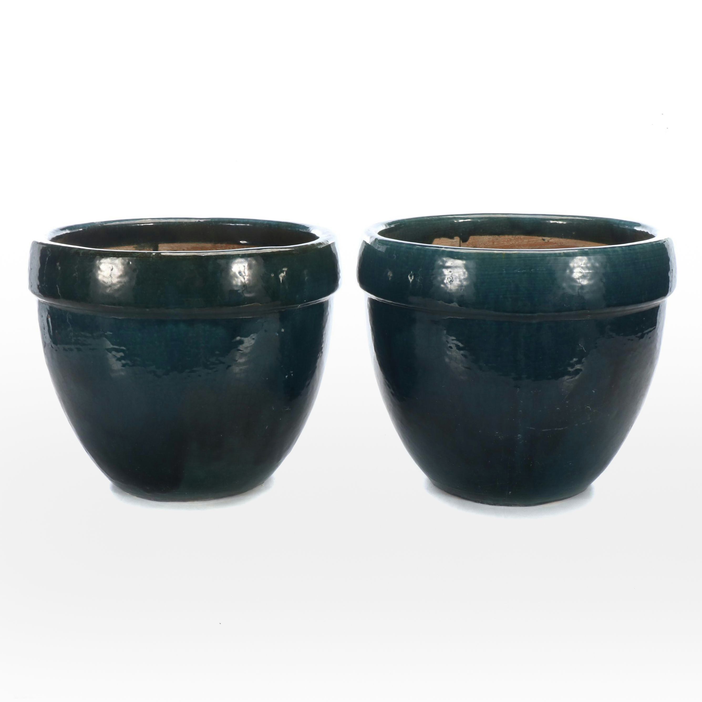 Turquoise Glazed Ceramic Wide Rim Bell Pot Planters