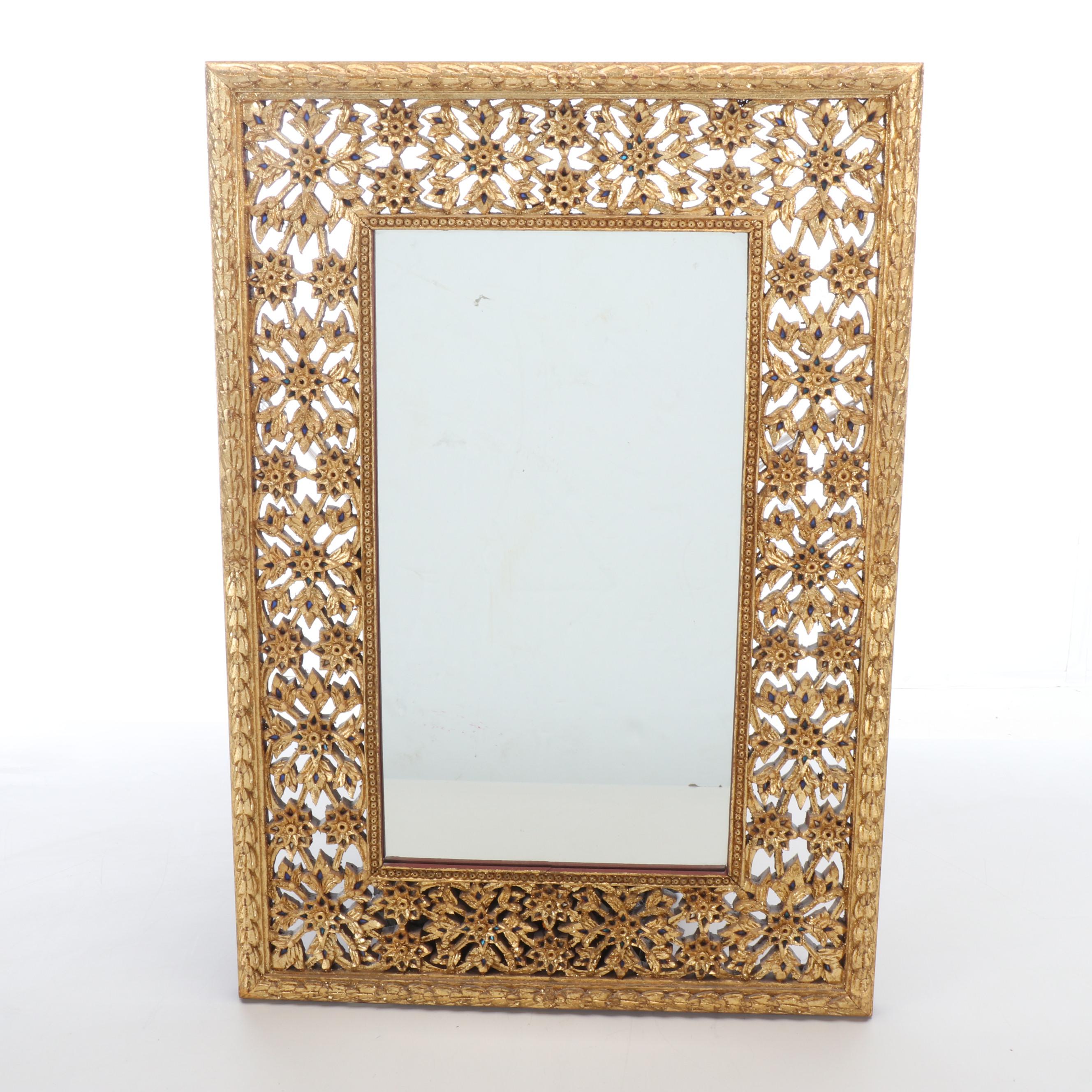Indian Style Embellished and Carved Giltwood Wall Mirror