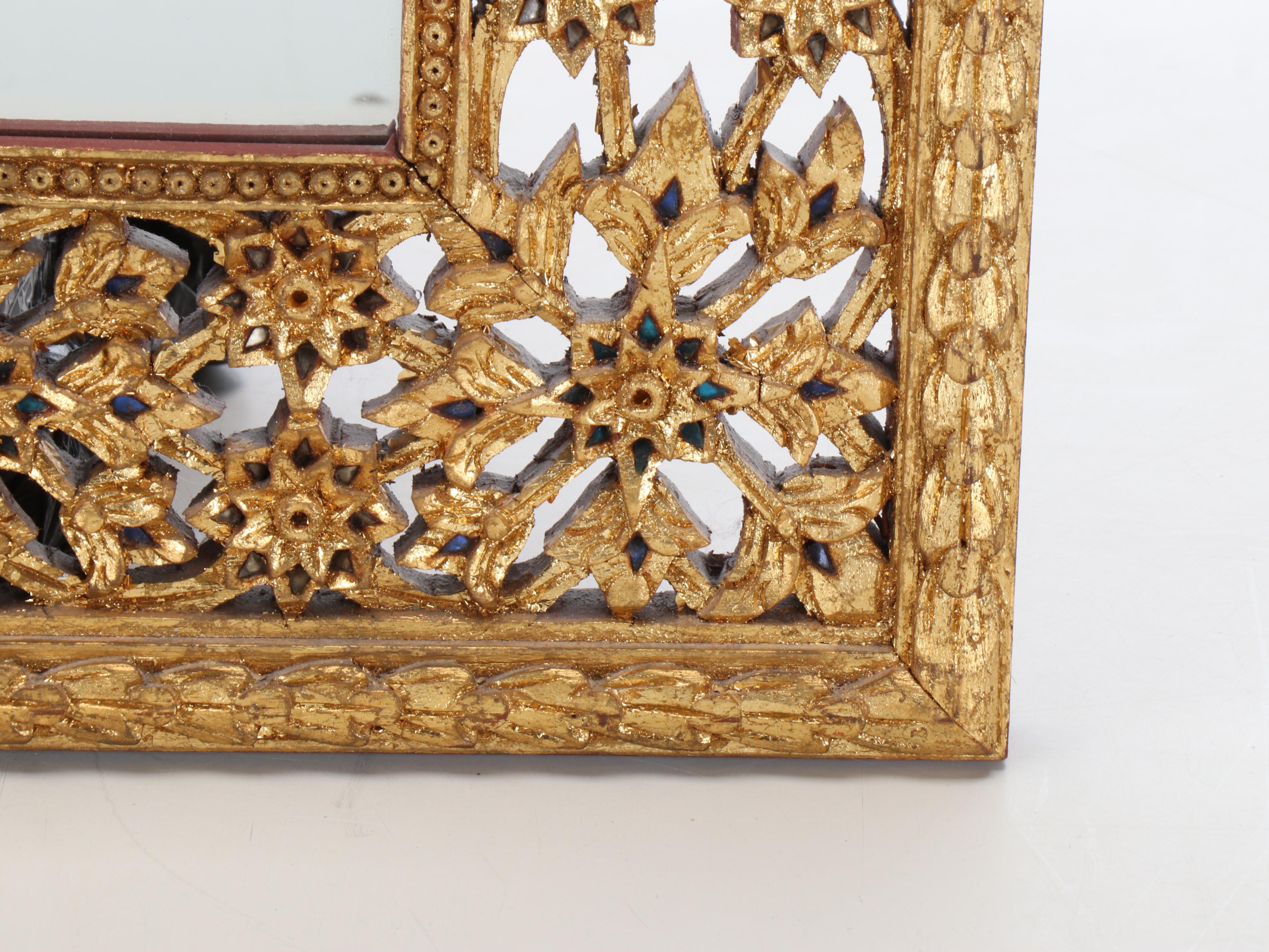 Indian Style Embellished and Carved Giltwood Wall Mirror