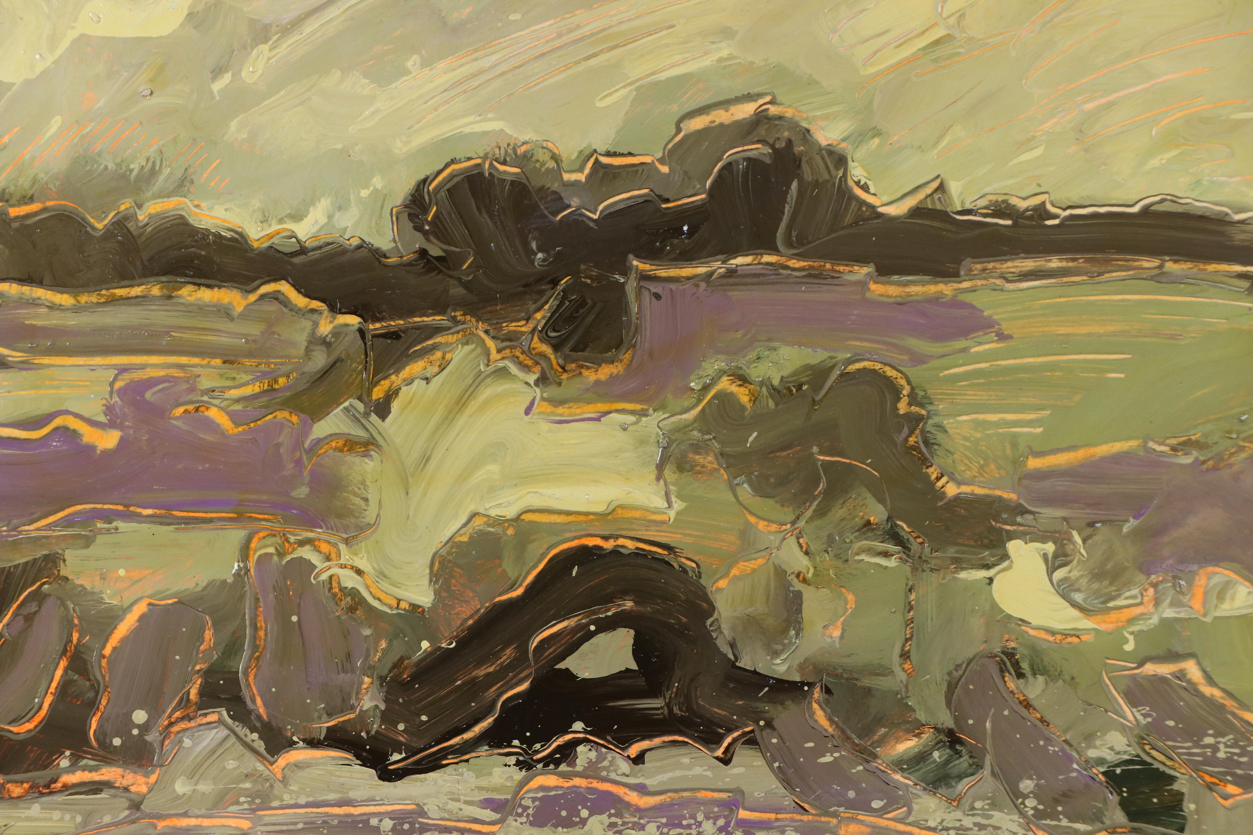 Harry Hilson Expressionist Landscape Acrylic Painting, Late 20th Century