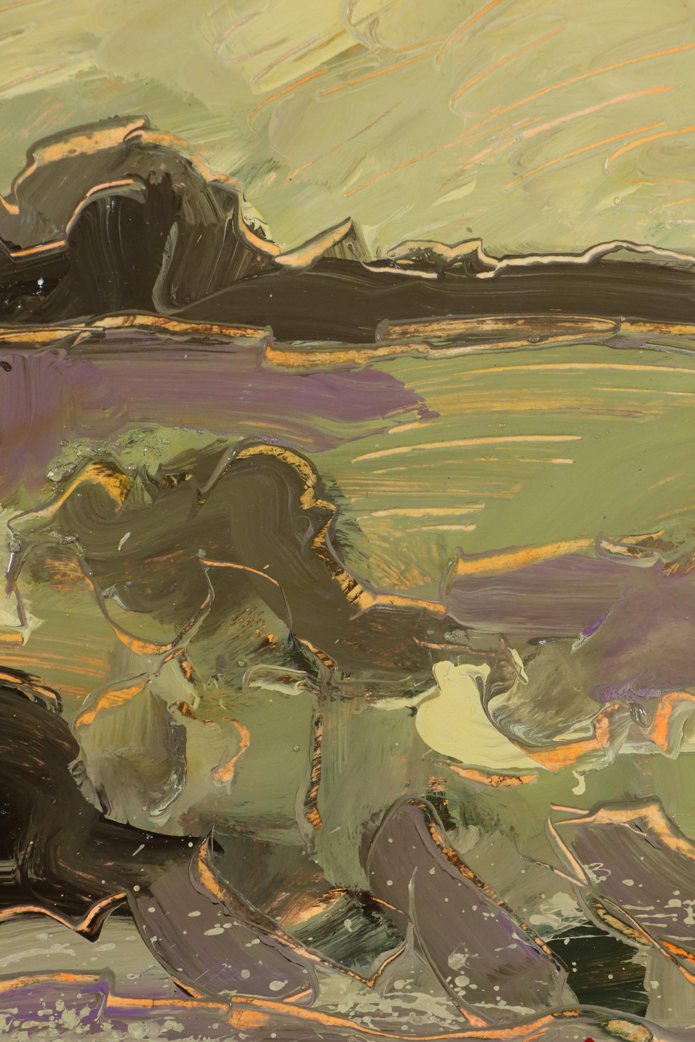 Harry Hilson Expressionist Landscape Acrylic Painting, Late 20th Century