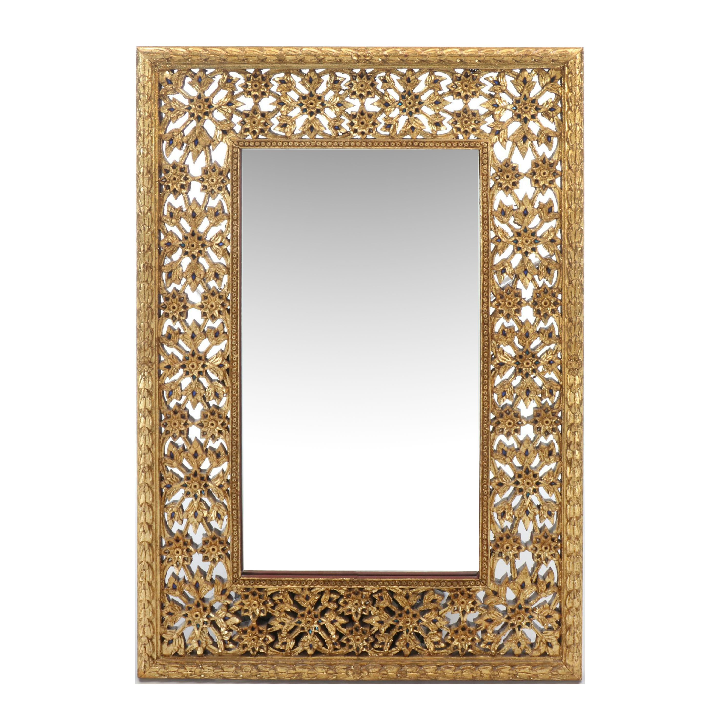 Indian Style Embellished and Carved Giltwood Wall Mirror