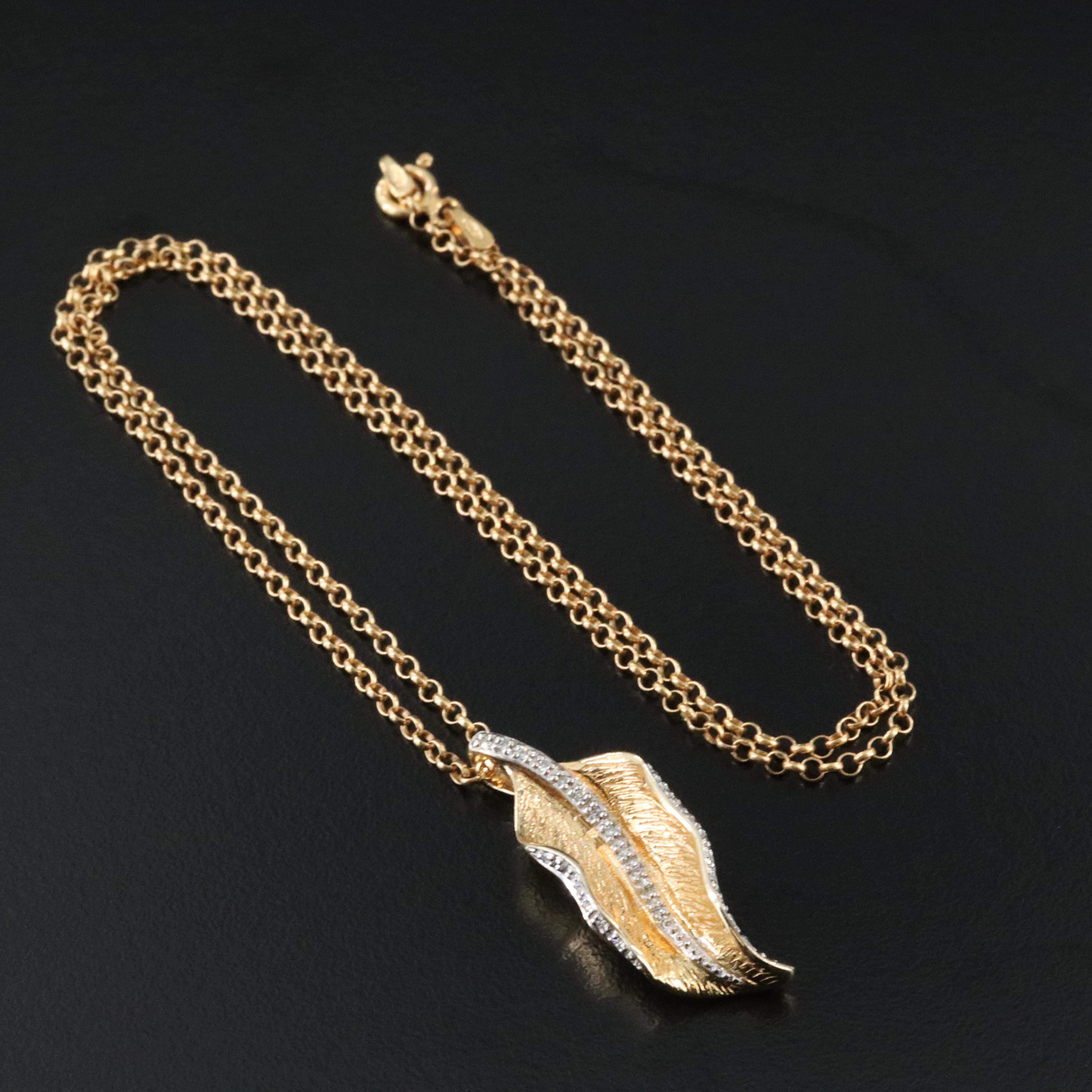 Carlo Viani Sterling Diamond Leaf Pendant Necklace