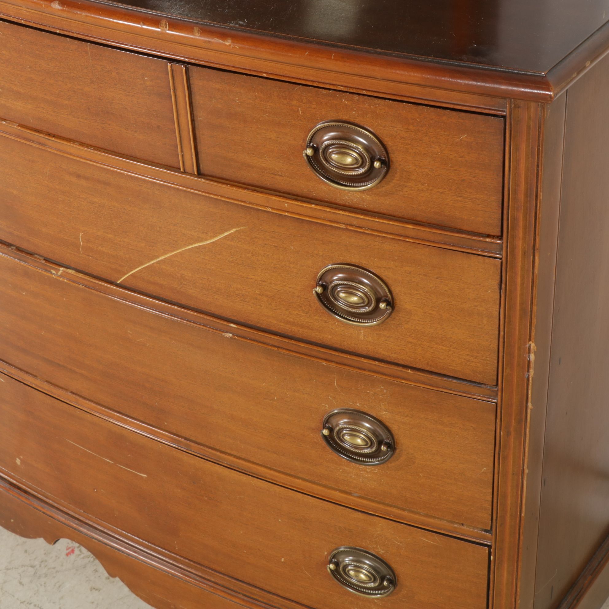 Hibriten Furniture Federal Style Mahogany Bow Front Dresser and Wall Mirror