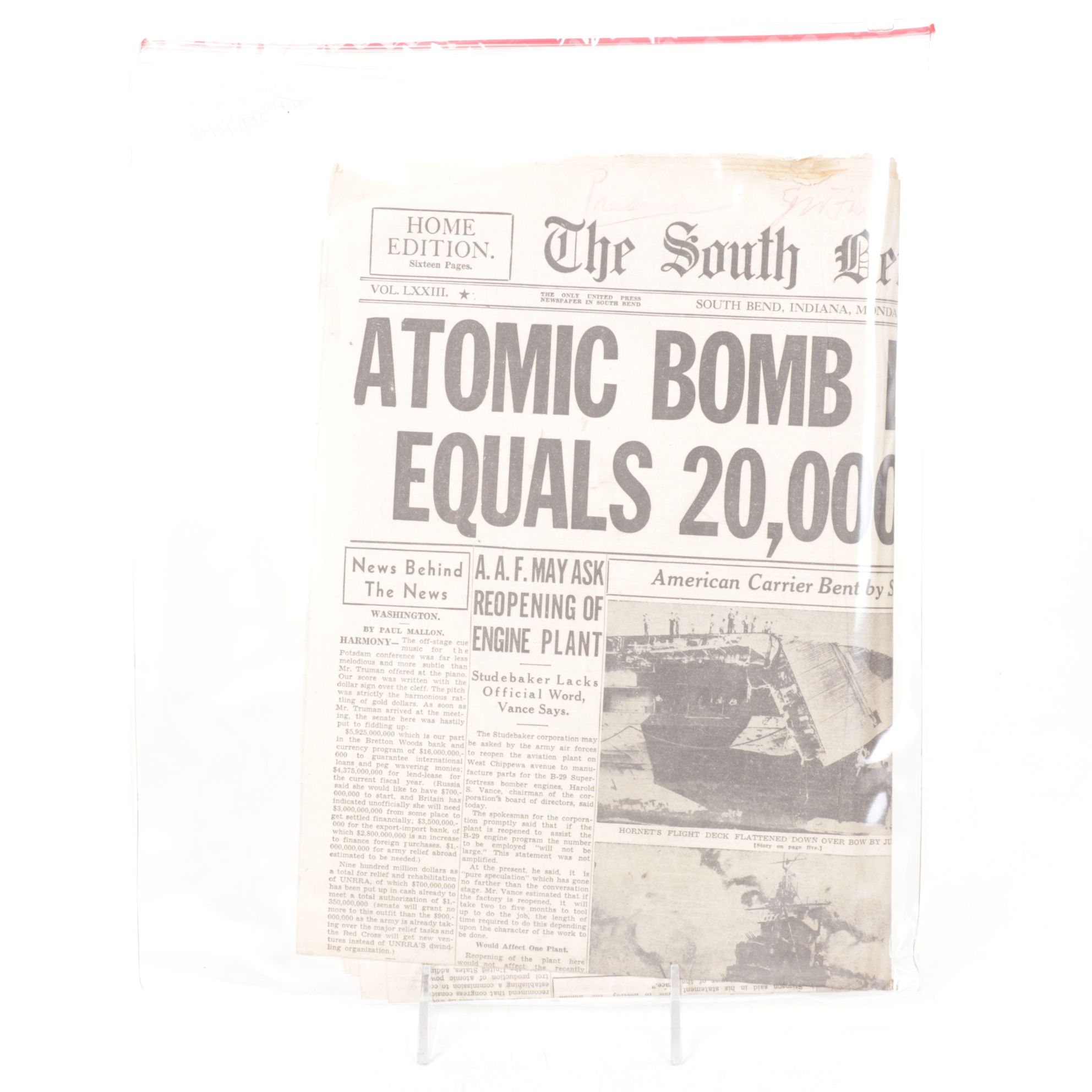 Chicago Tribune Newspapers with End of World War 2 Pacific Theater, 1945