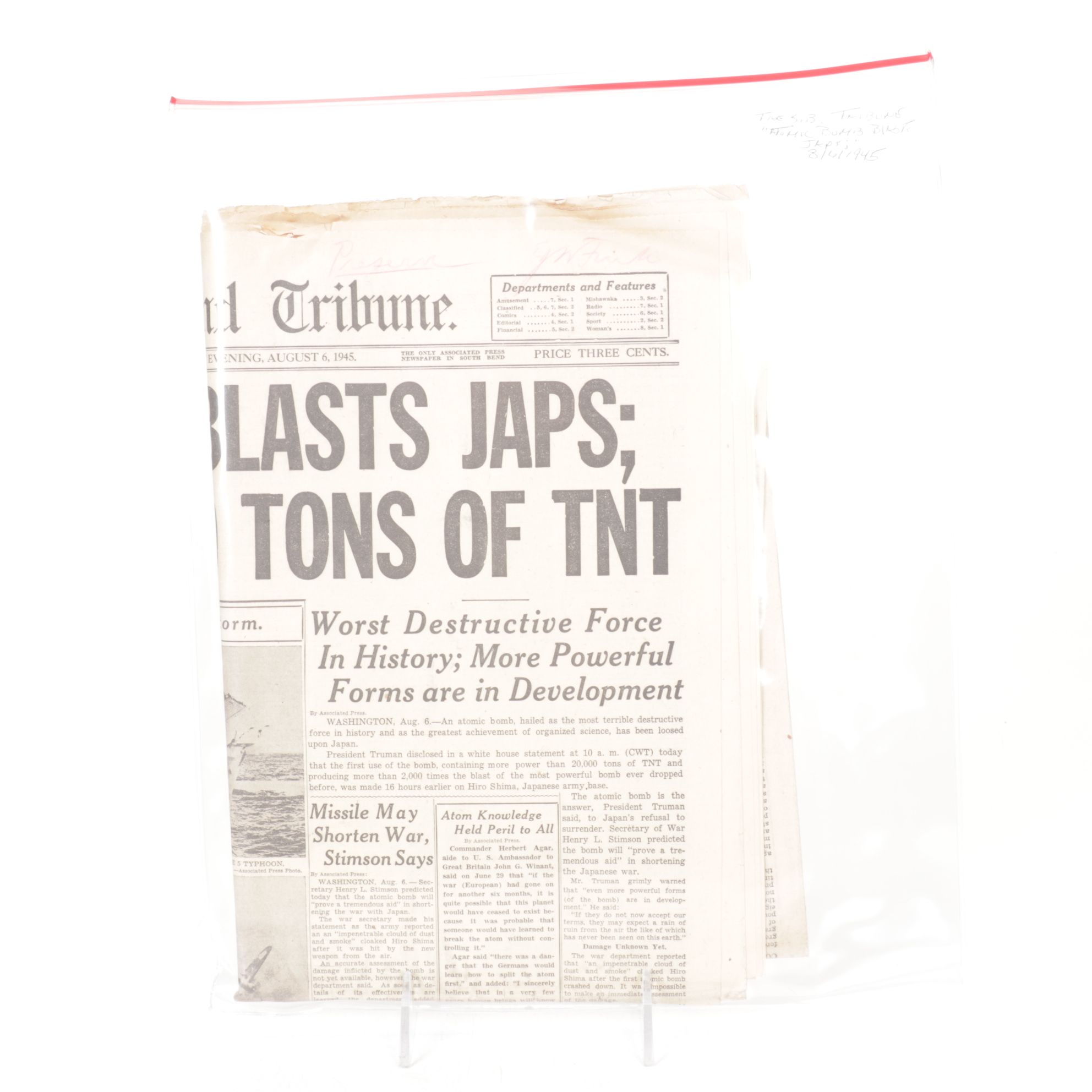 Chicago Tribune Newspapers with End of World War 2 Pacific Theater, 1945