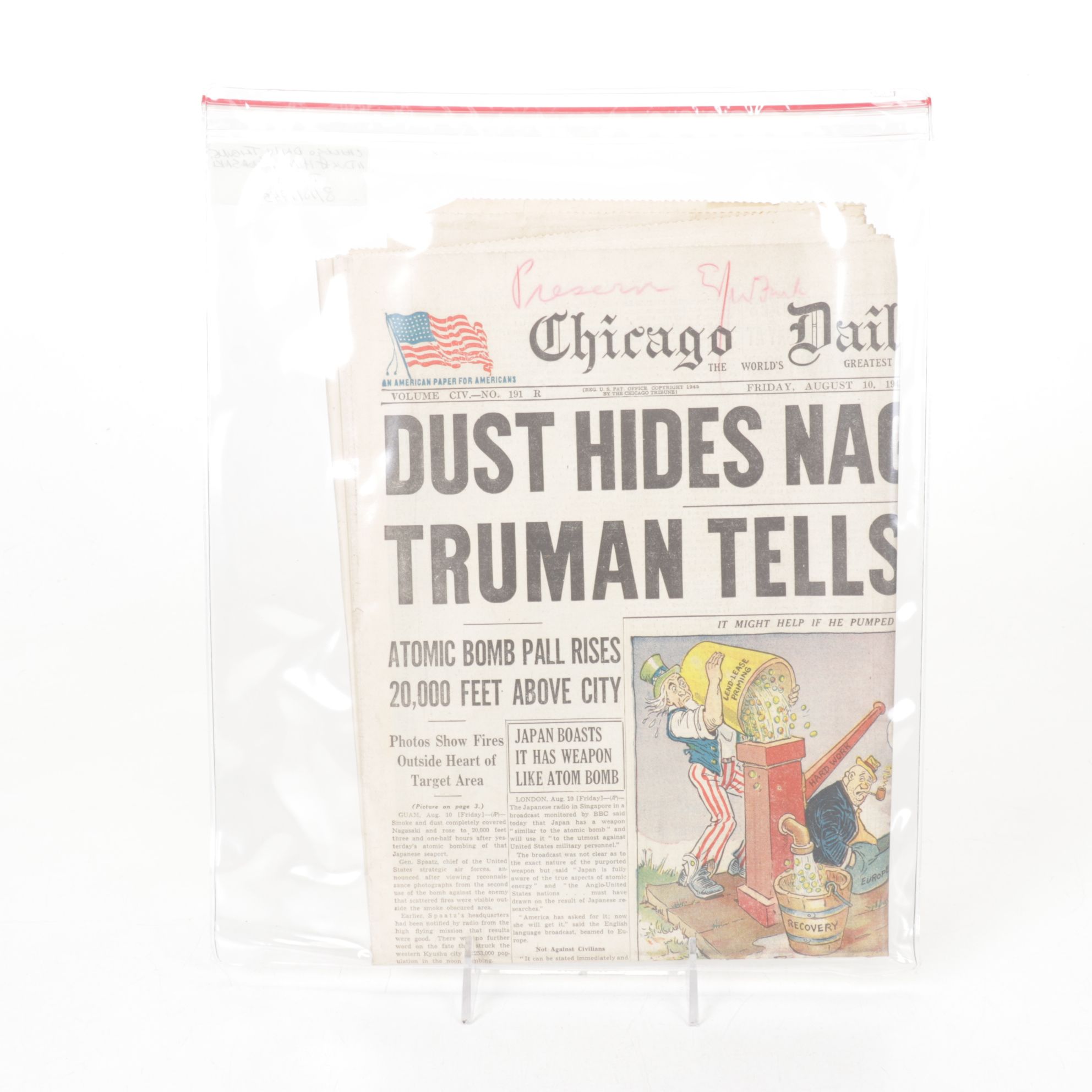 Chicago Tribune Newspapers with End of World War 2 Pacific Theater, 1945