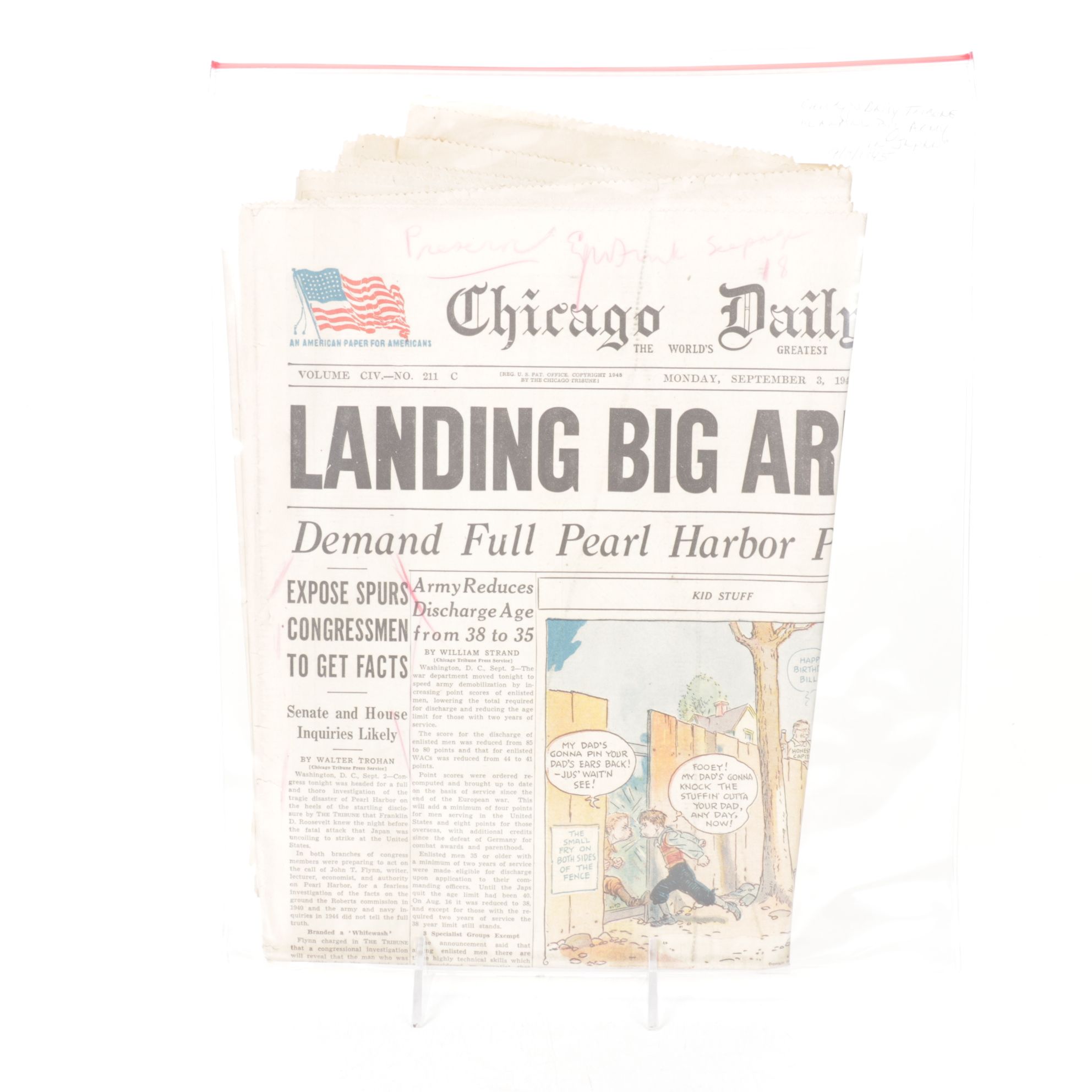 Chicago Tribune Newspapers with End of World War 2 Pacific Theater, 1945