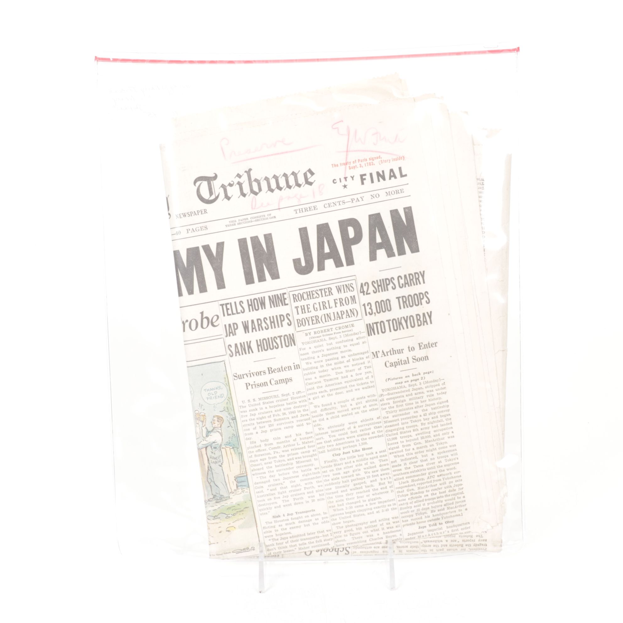 Chicago Tribune Newspapers with End of World War 2 Pacific Theater, 1945