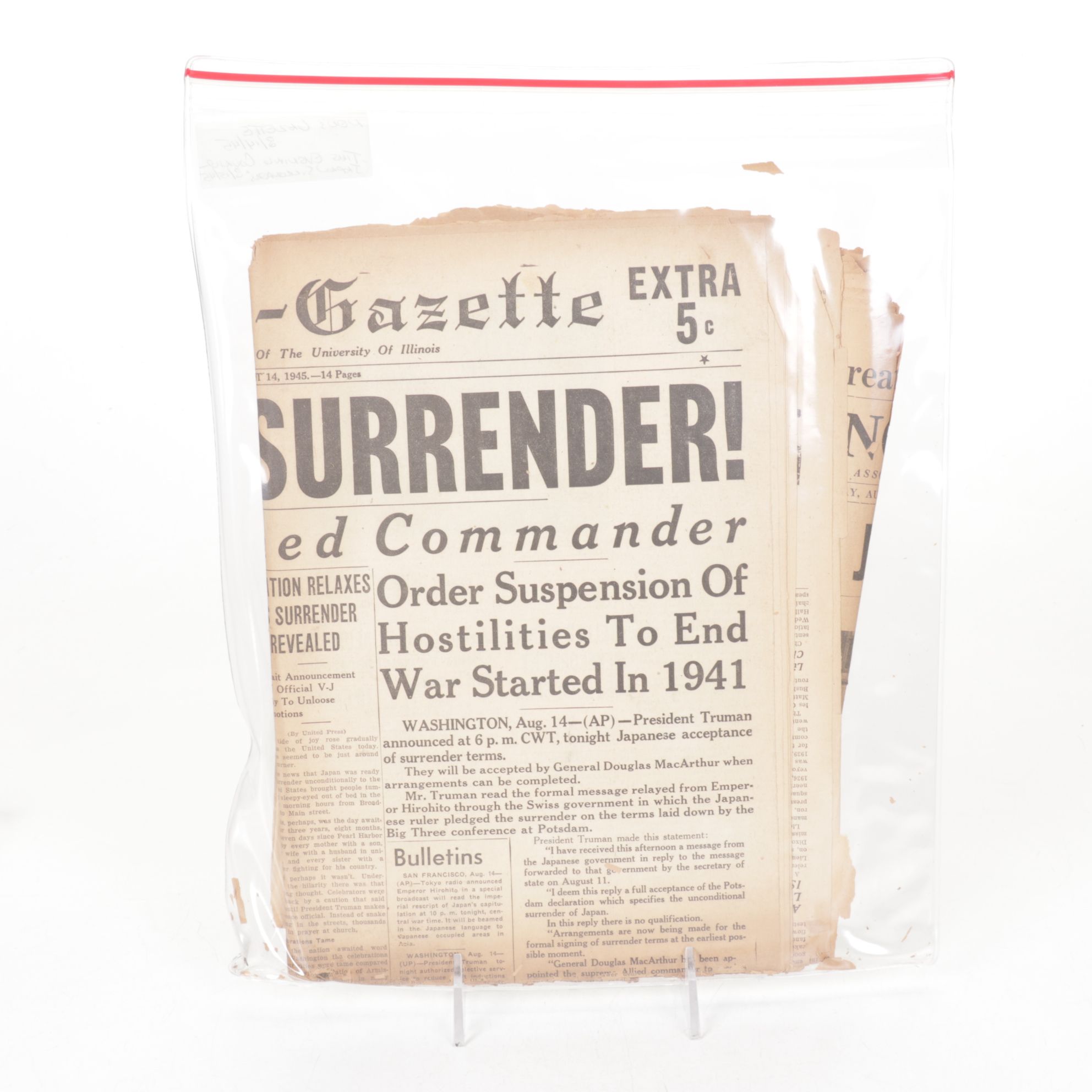 Chicago Tribune Newspapers with End of World War 2 Pacific Theater, 1945