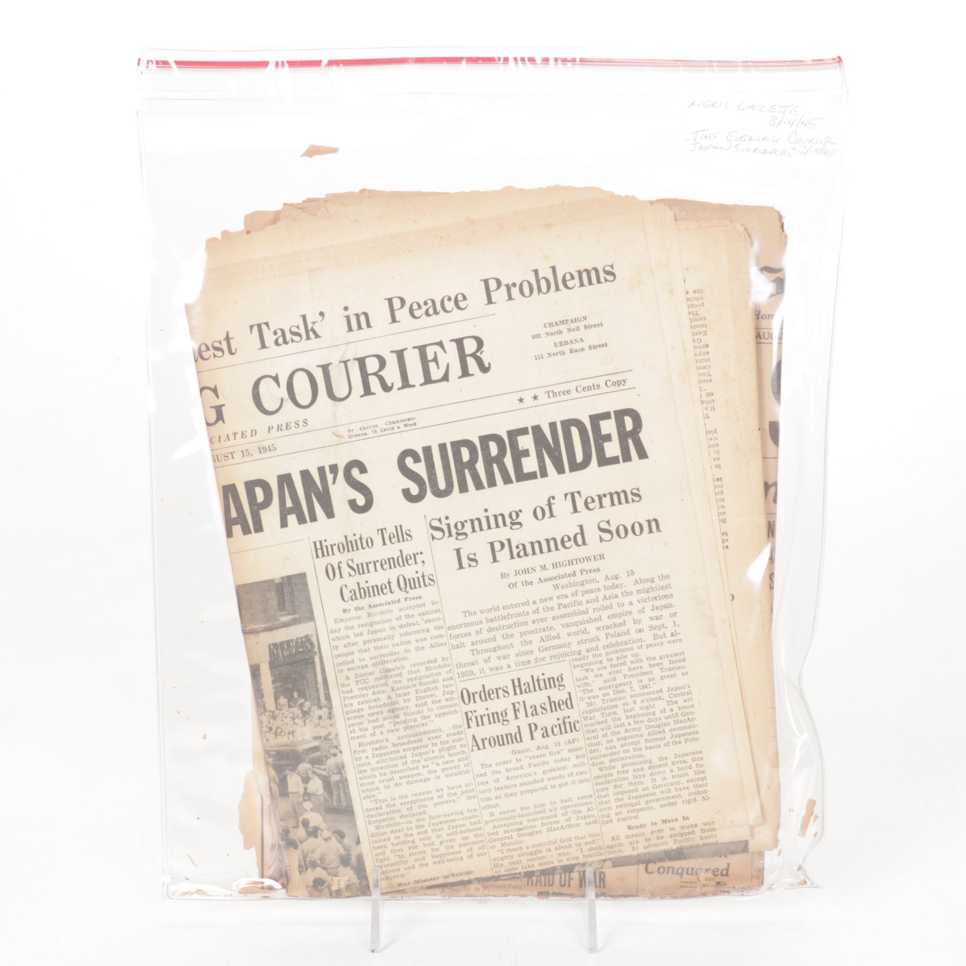 Chicago Tribune Newspapers with End of World War 2 Pacific Theater, 1945