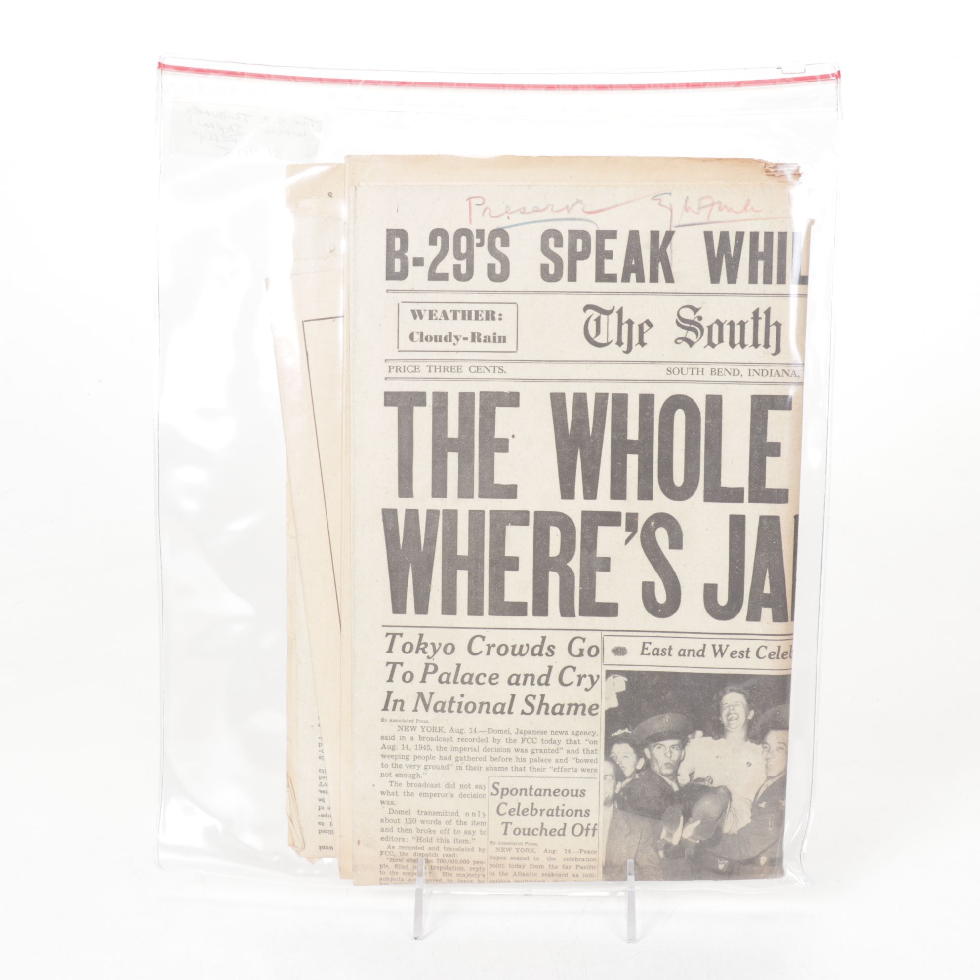 Chicago Tribune Newspapers with End of World War 2 Pacific Theater, 1945