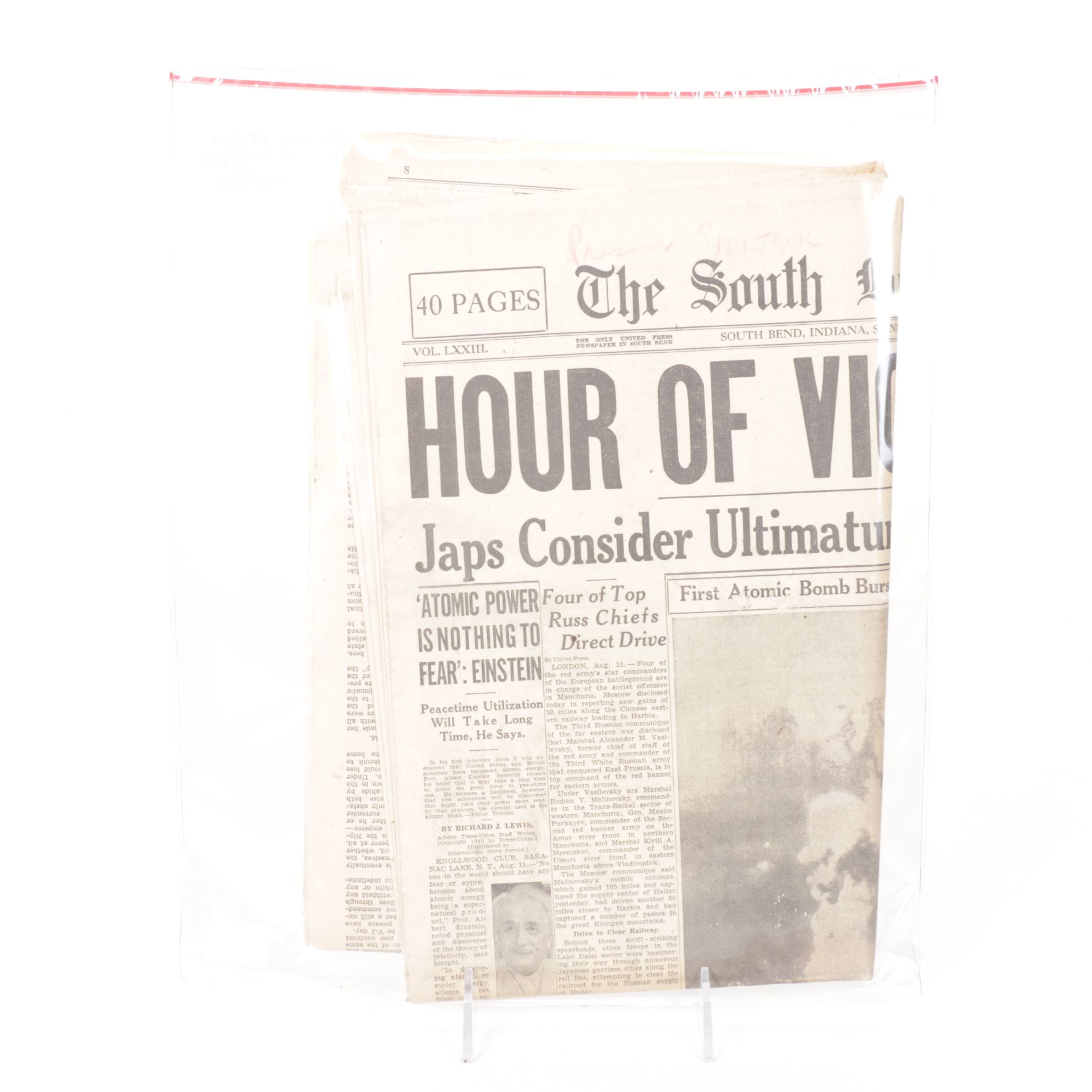 Chicago Tribune Newspapers with End of World War 2 Pacific Theater, 1945