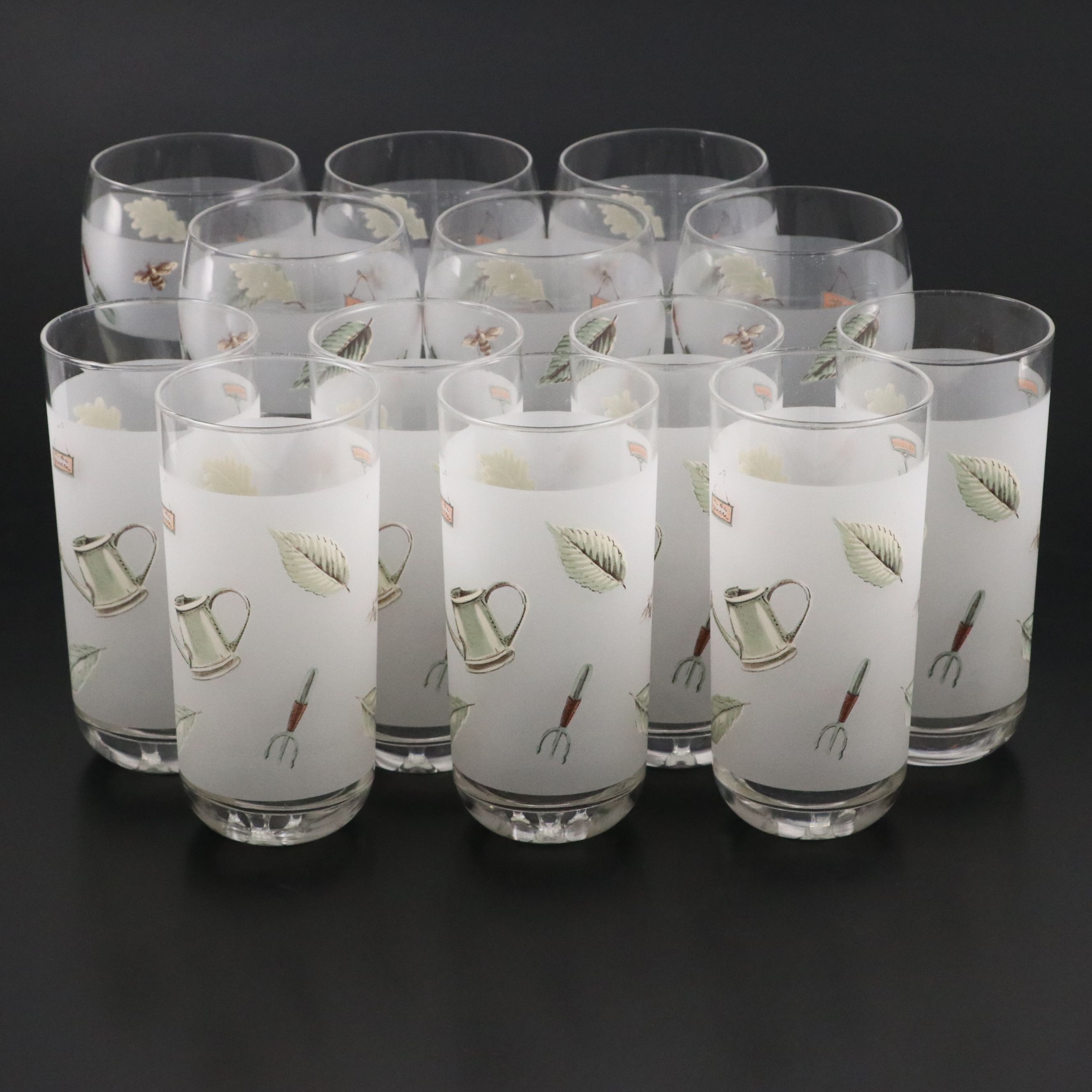 Libbey Garden Tool Theme Glass Tumblers and Water Goblets
