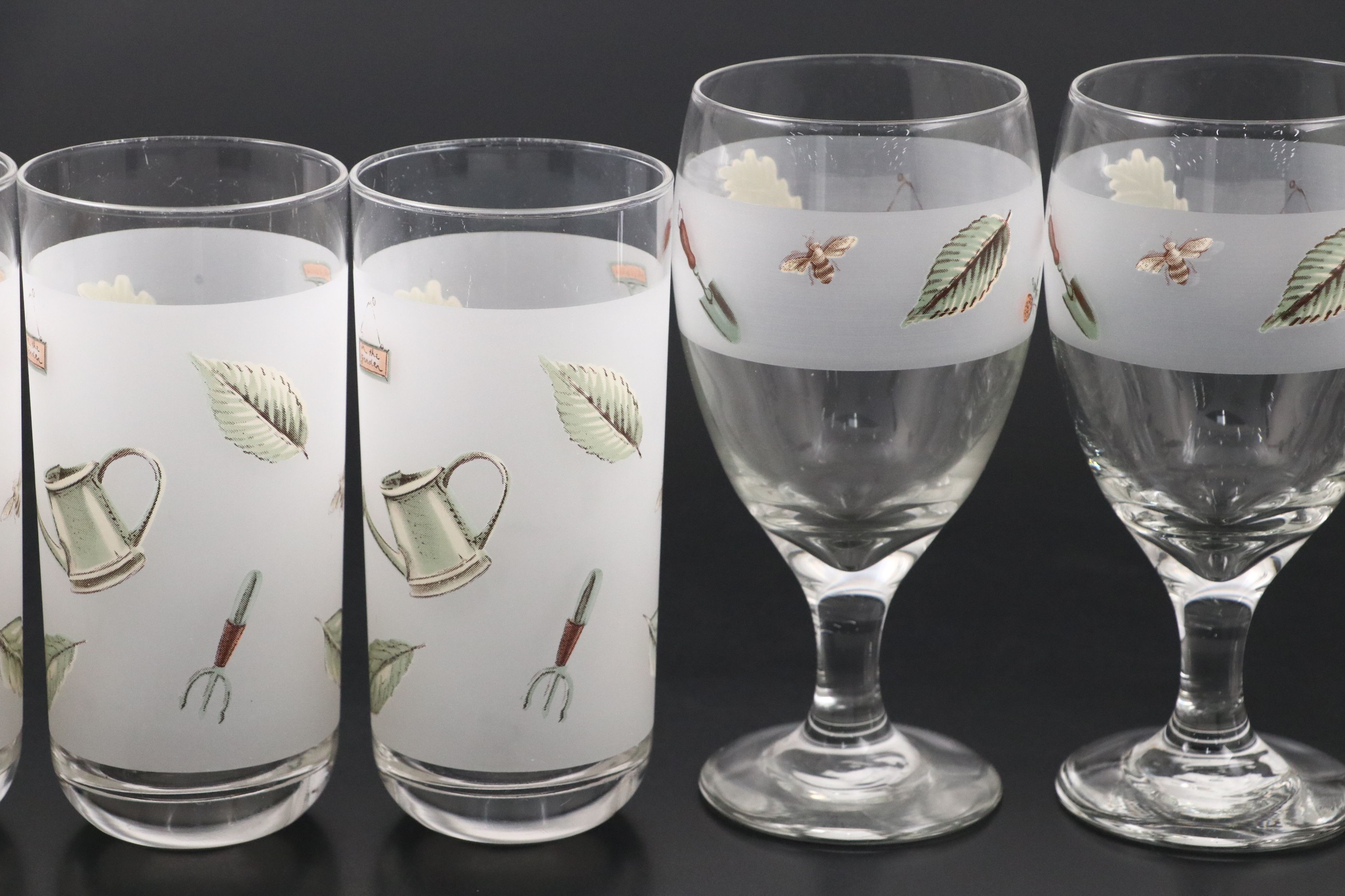 Libbey Garden Tool Theme Glass Tumblers and Water Goblets