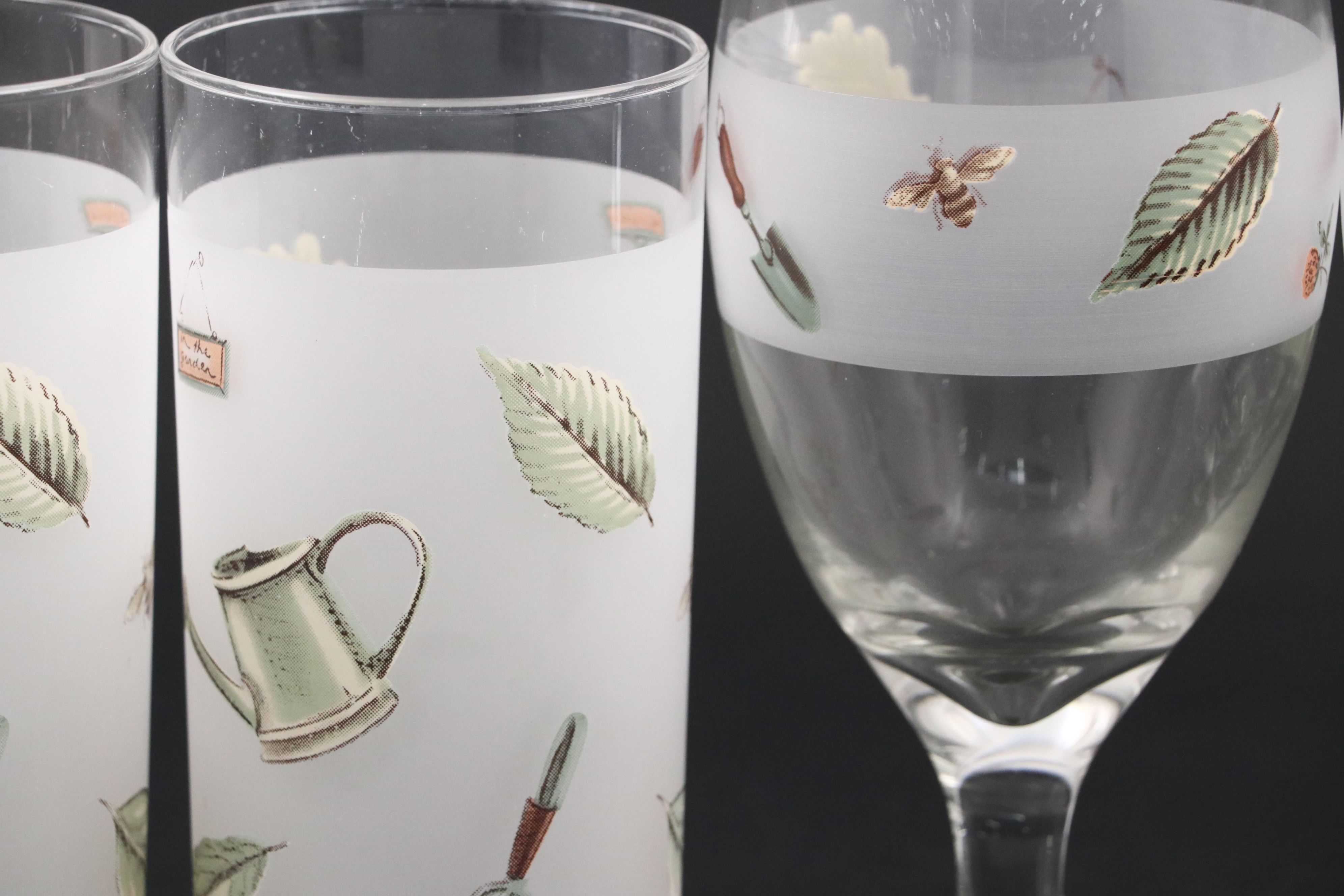 Libbey Garden Tool Theme Glass Tumblers and Water Goblets