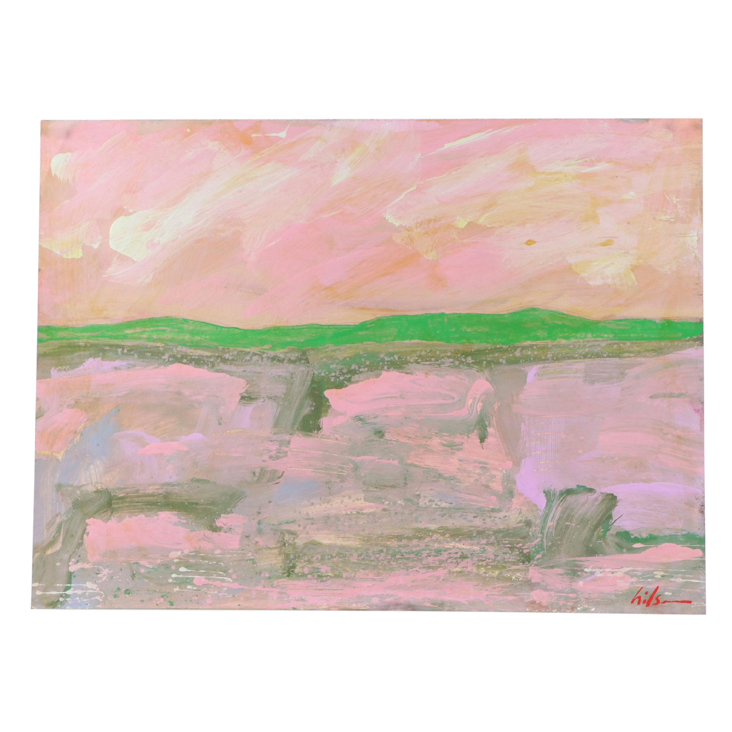 Harry Hilson Abstract Landscape Acrylic Painting, Late 20th Century
