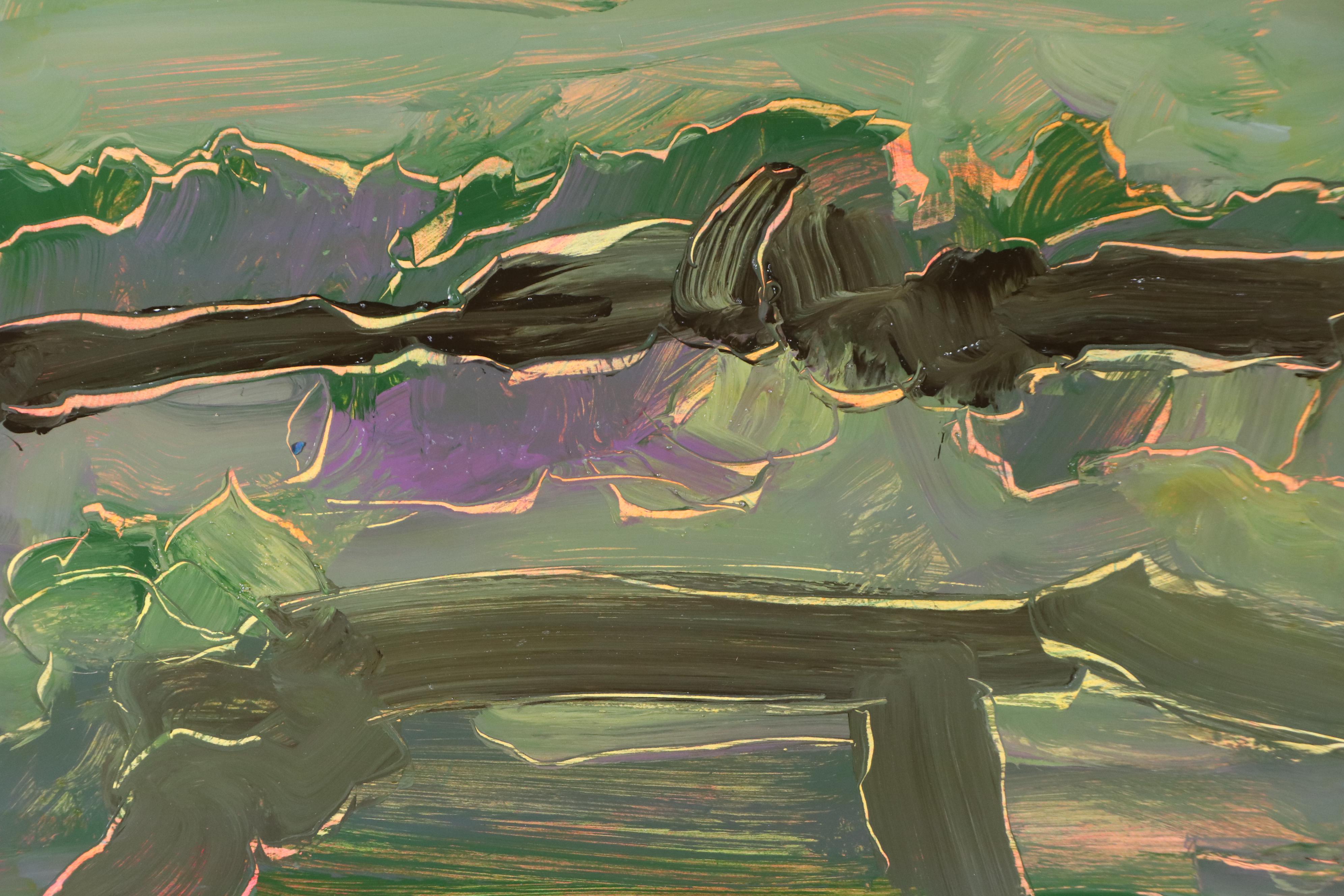 Harry Hilson Expressionist Landscape Acrylic Painting, Late 20th Century