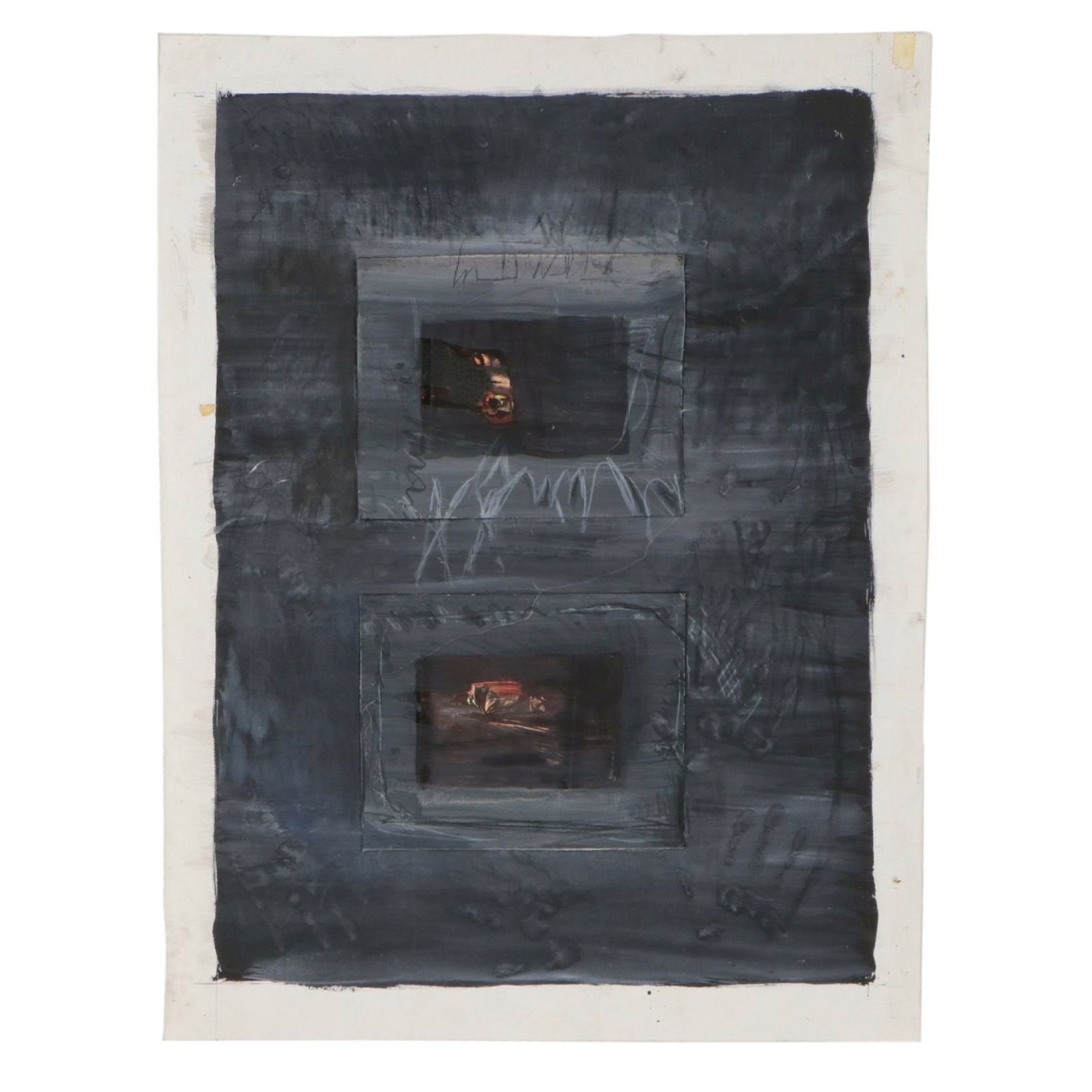 Abstract Oil Painting Composition With Collage Elements, Early 21st Century