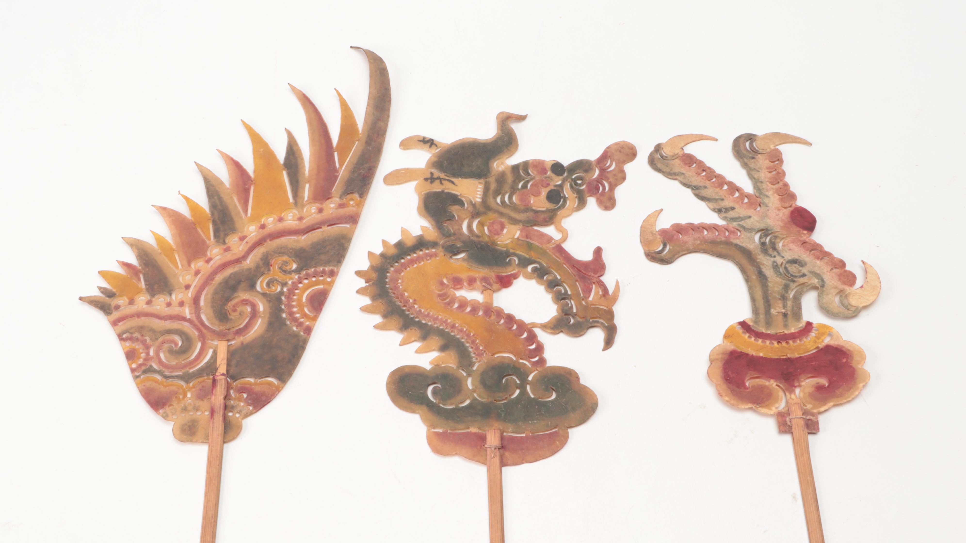 Chinese Dragon with Talon and Wing Vellum Shadow Puppet on Wood Sticks