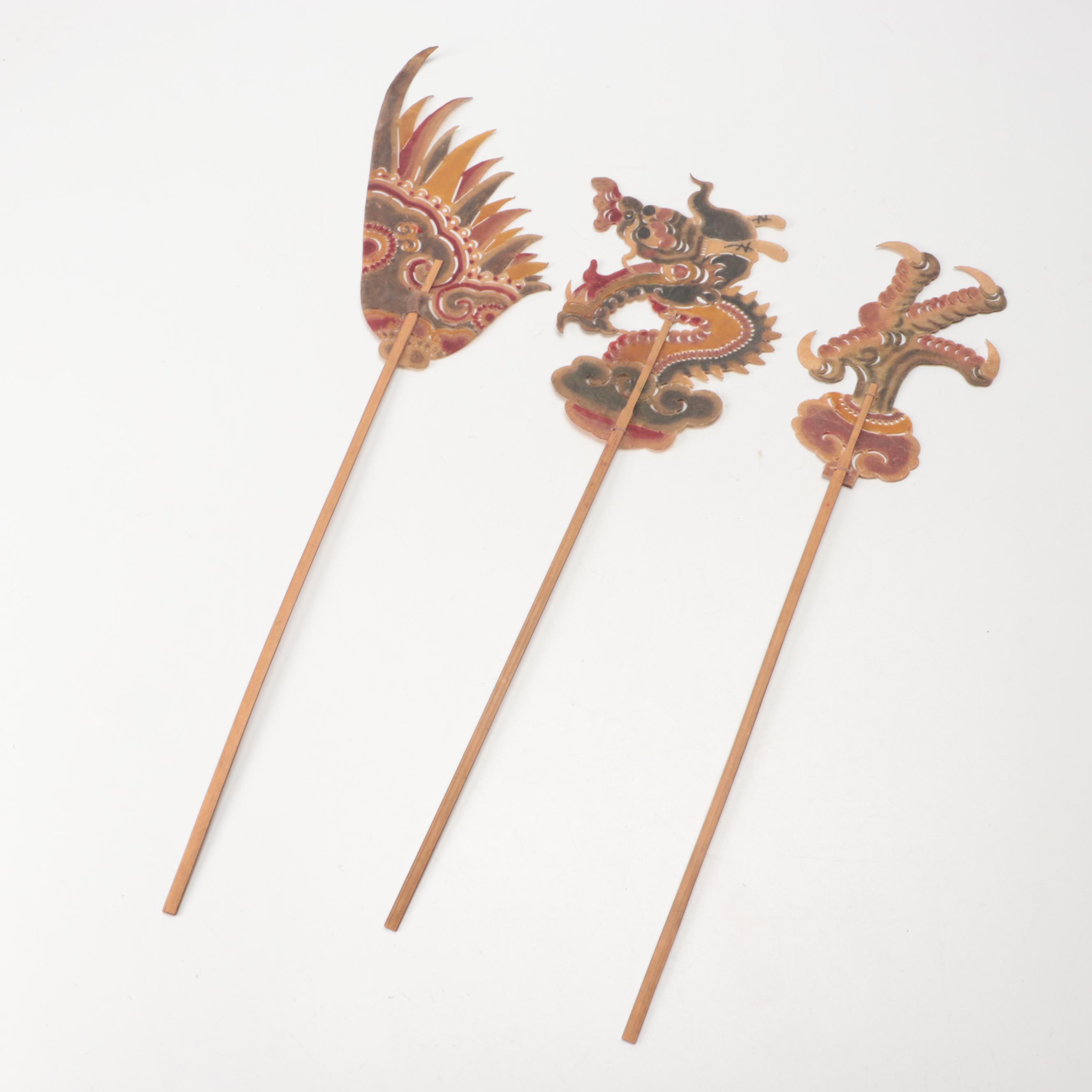 Chinese Dragon with Talon and Wing Vellum Shadow Puppet on Wood Sticks
