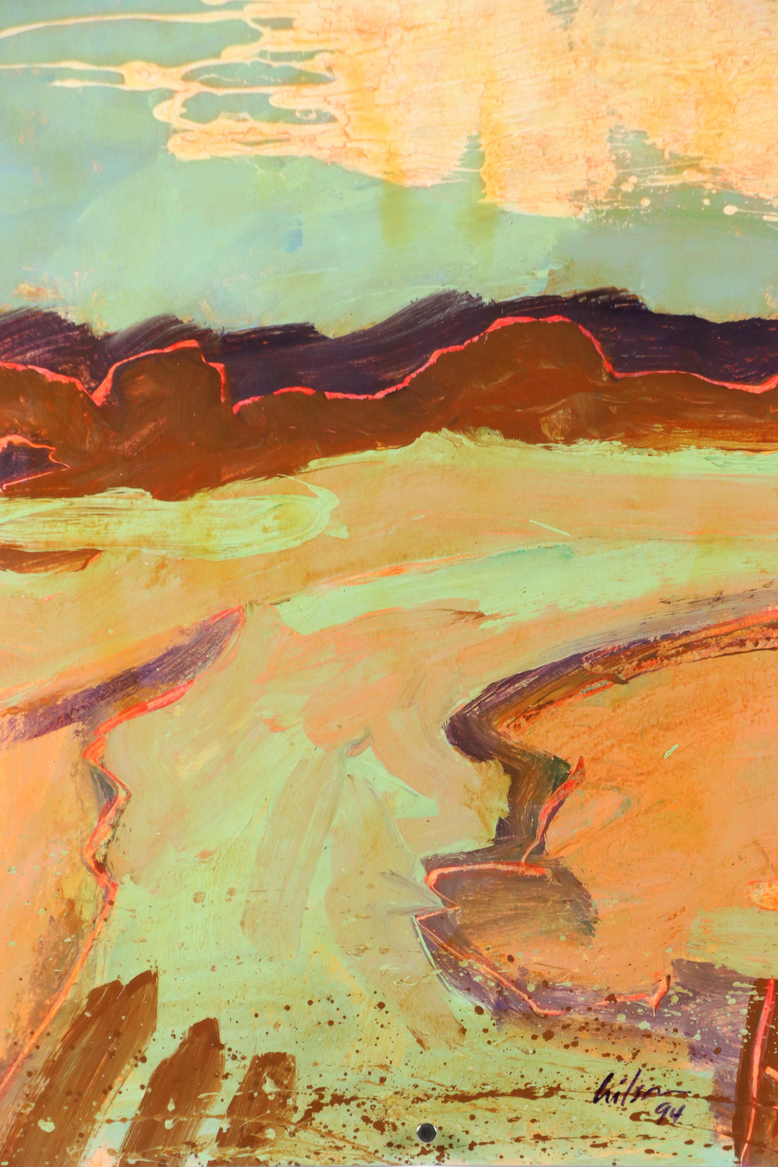 Harry Hilson Expressionist Landscape Acrylic Painting, 1994