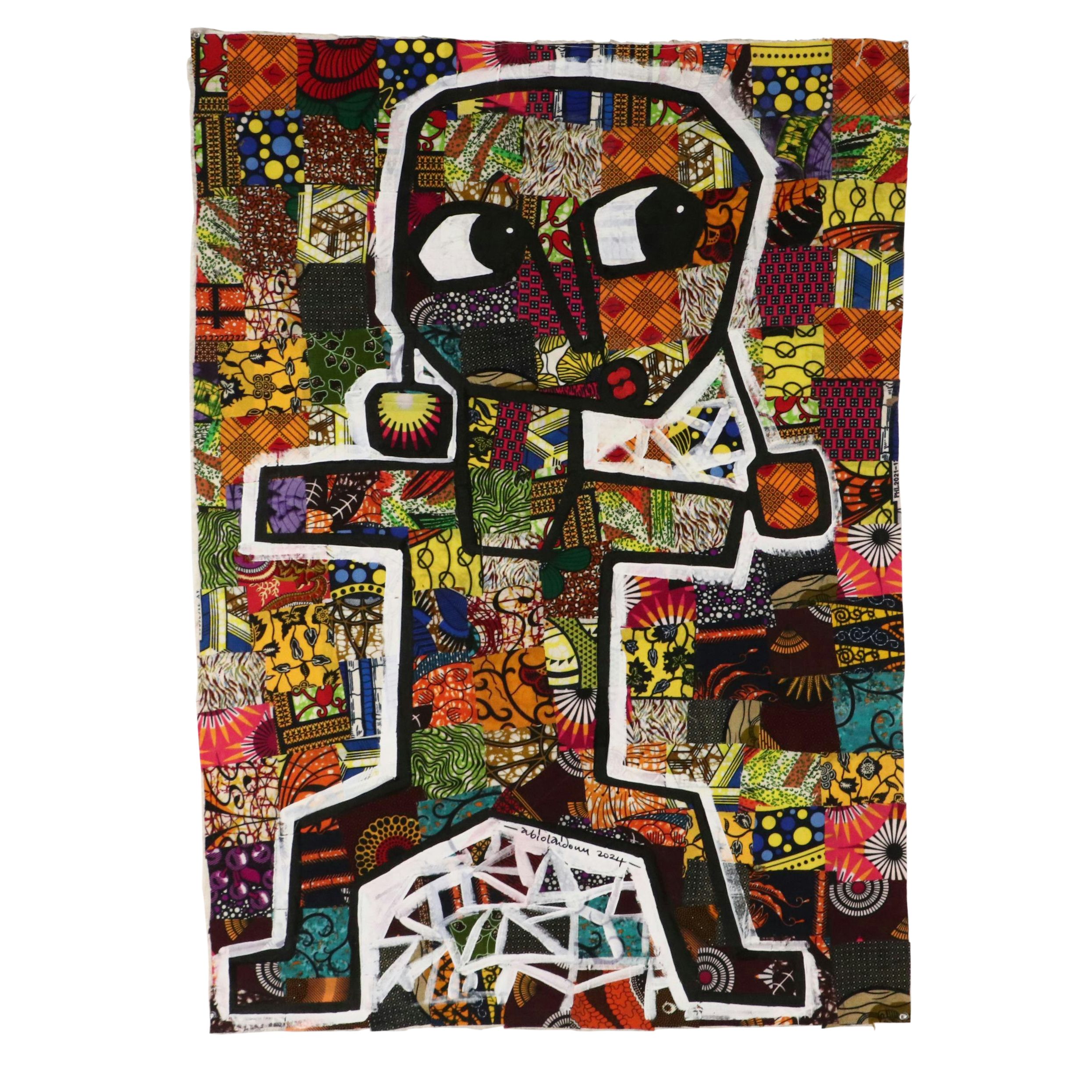 Abiola Idowu Modern Figural Mixed Media Painting "Beautiful Girl," 2024