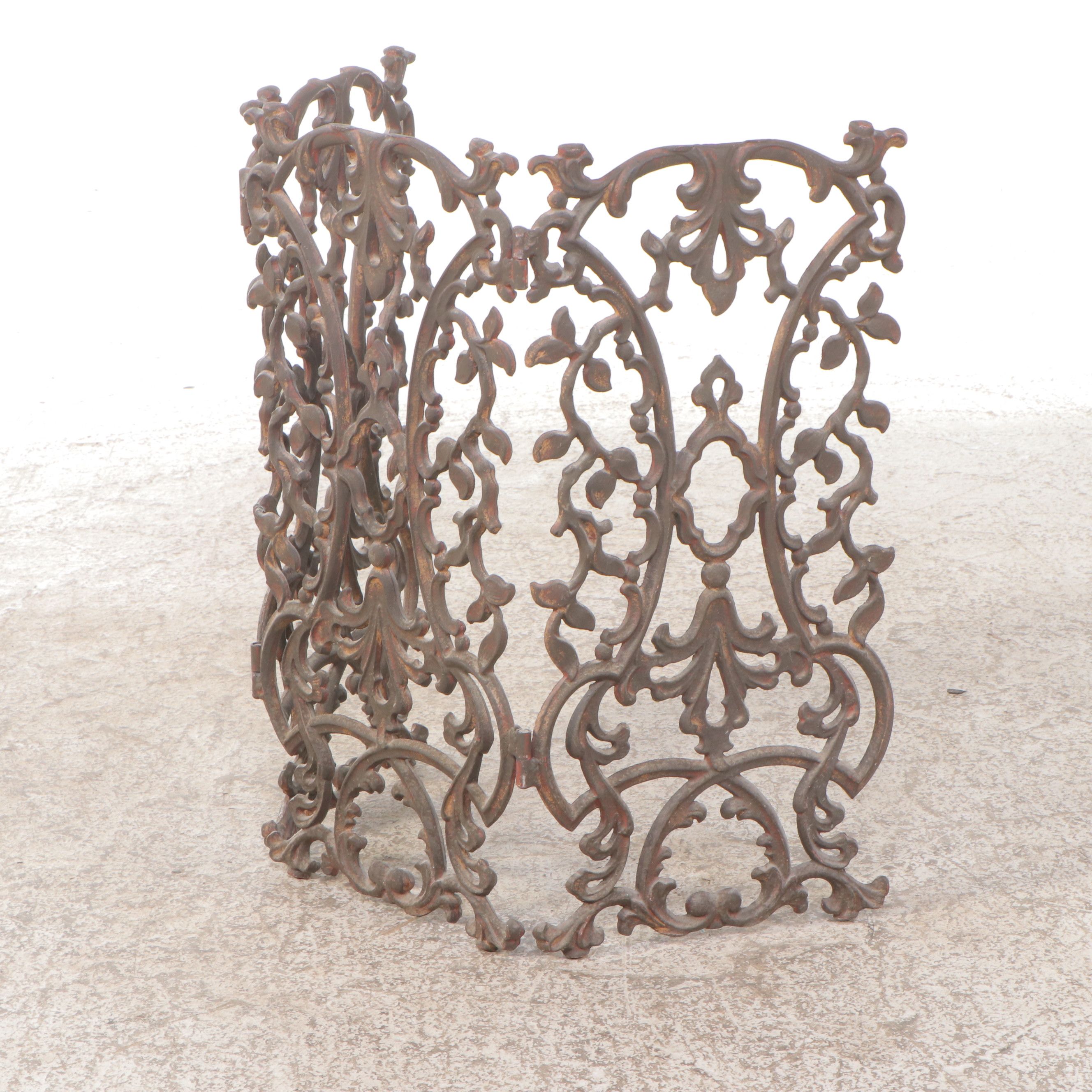 Art Nouveau Style Scrolled Bent Cast Metal Fireplace Screens