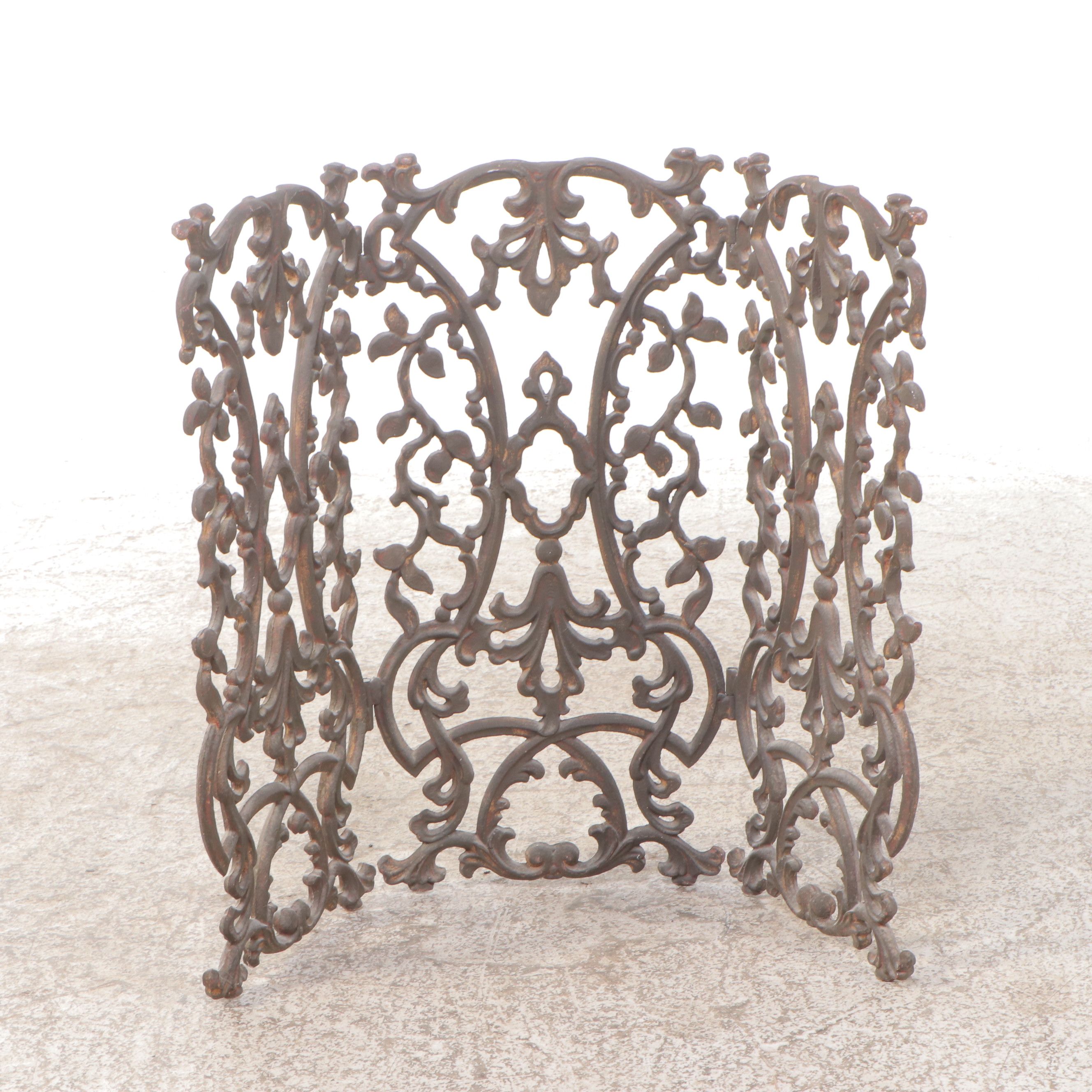 Art Nouveau Style Scrolled Bent Cast Metal Fireplace Screens