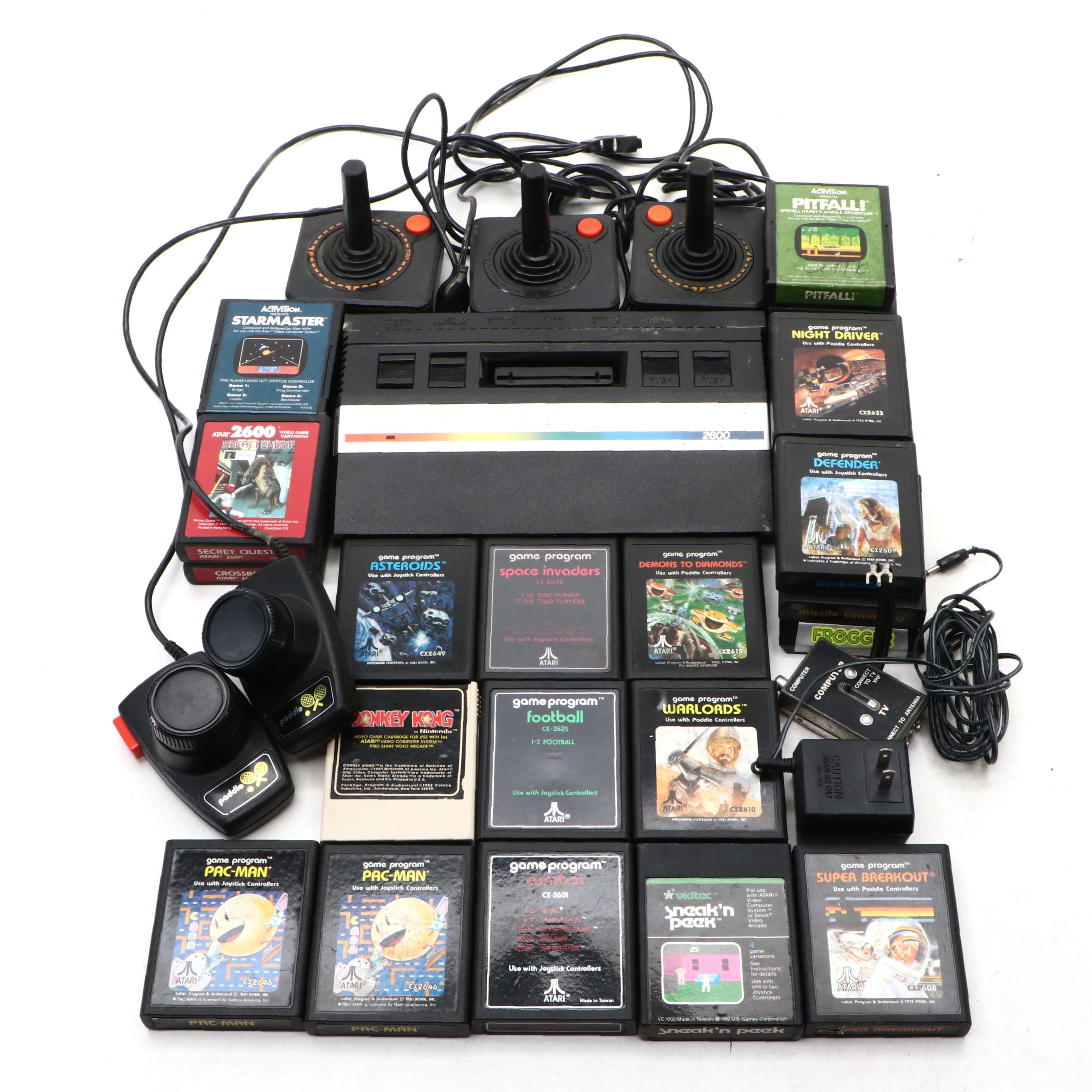 Atari 2600 Gaming Console with "Pac-Man," "Warlords," "Donkey Kong," More Games