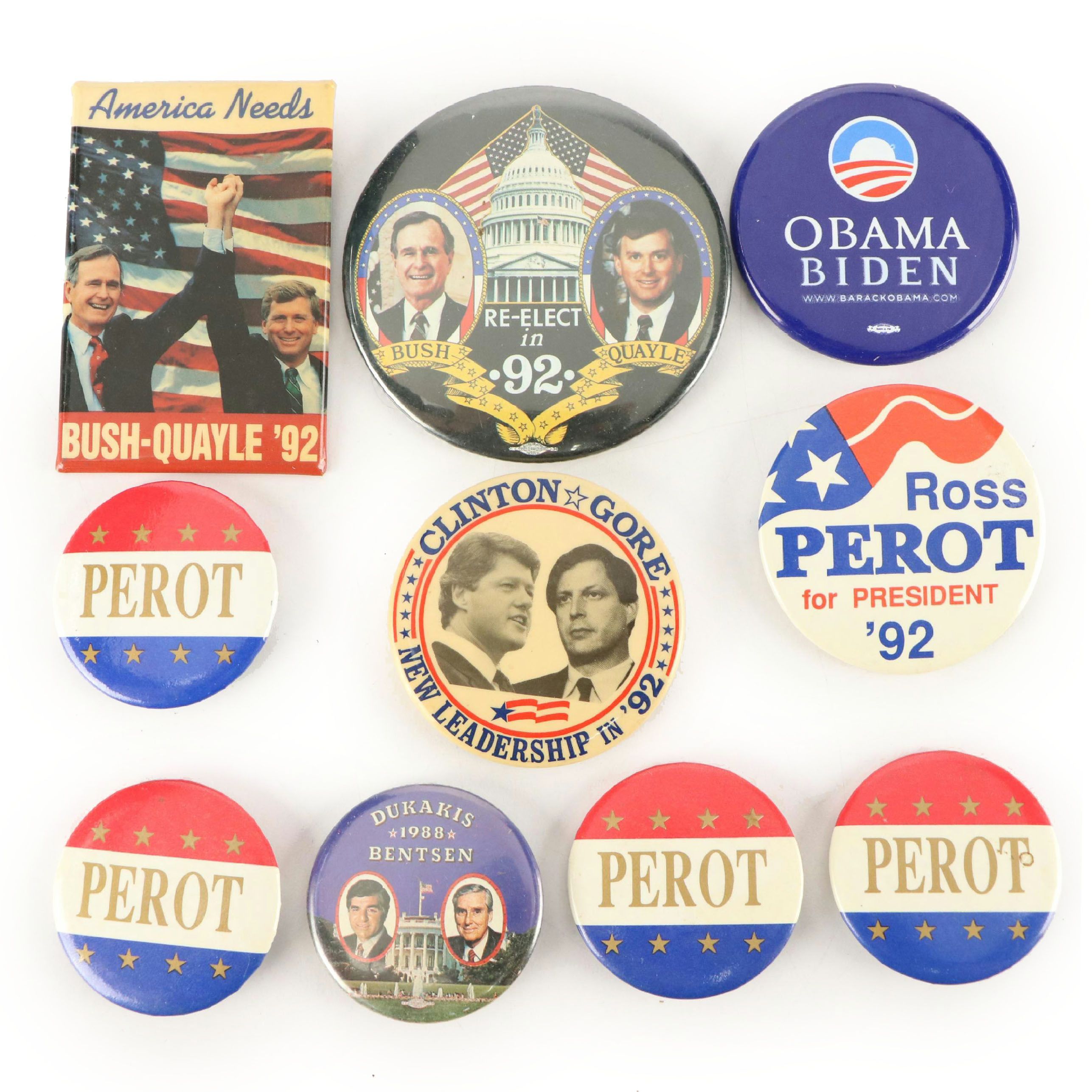 Obama & Biden, Bush & Quayle, Perot, Clinton & Gore, More Political Pinbacks