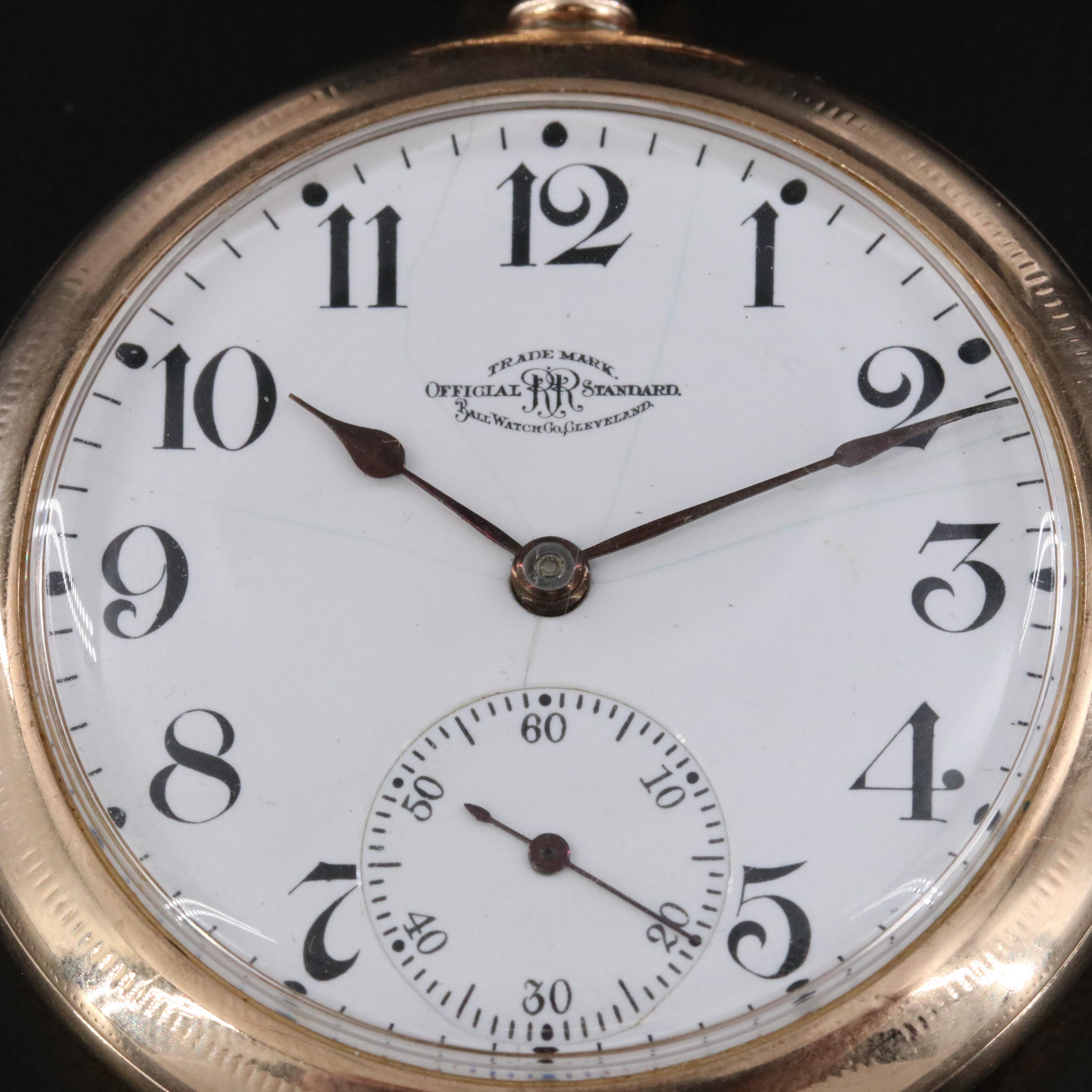 Ball Watch Co. Gold Filled Pocket Watch and Chain with Glass Dome Stand