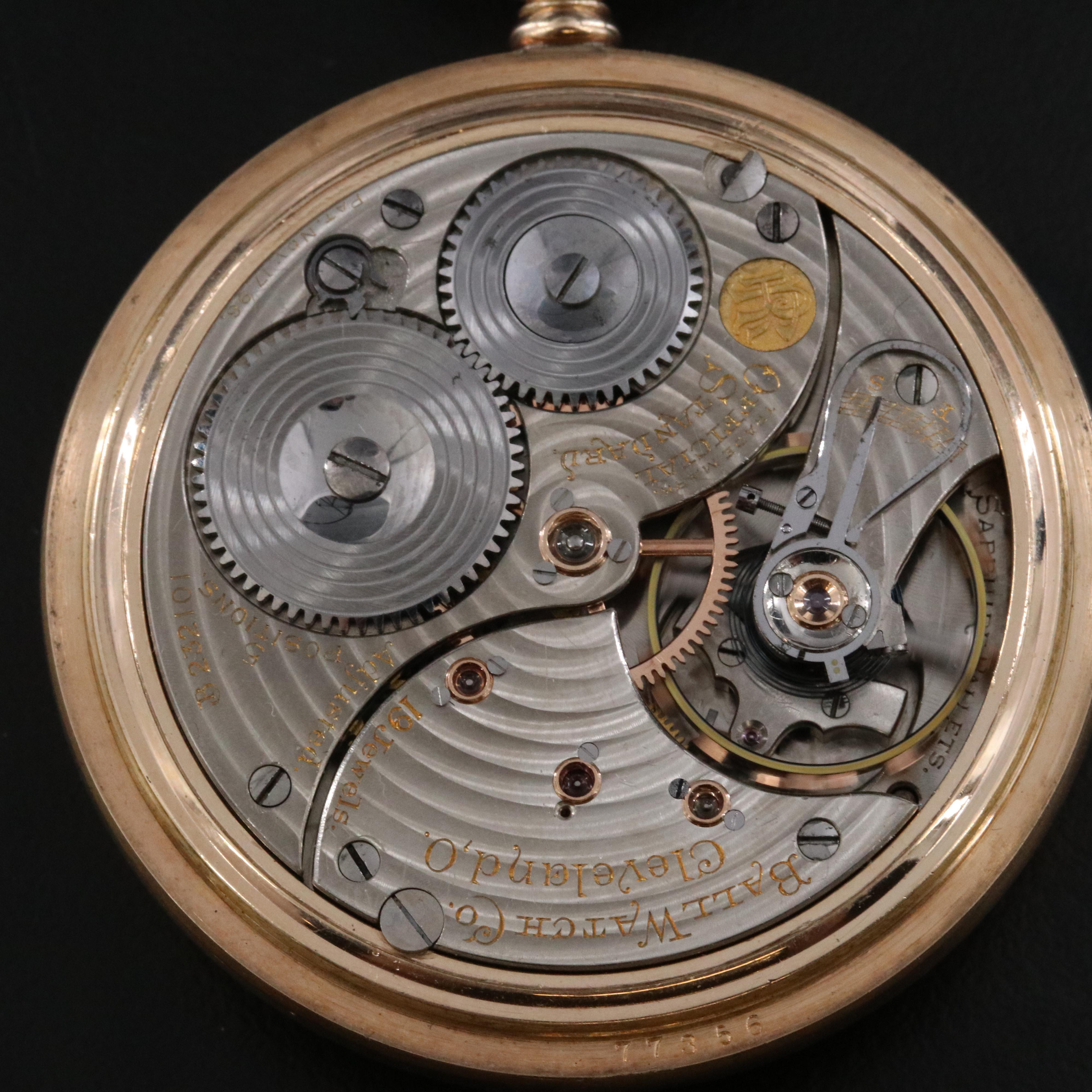 Ball Watch Co. Gold Filled Pocket Watch and Chain with Glass Dome Stand